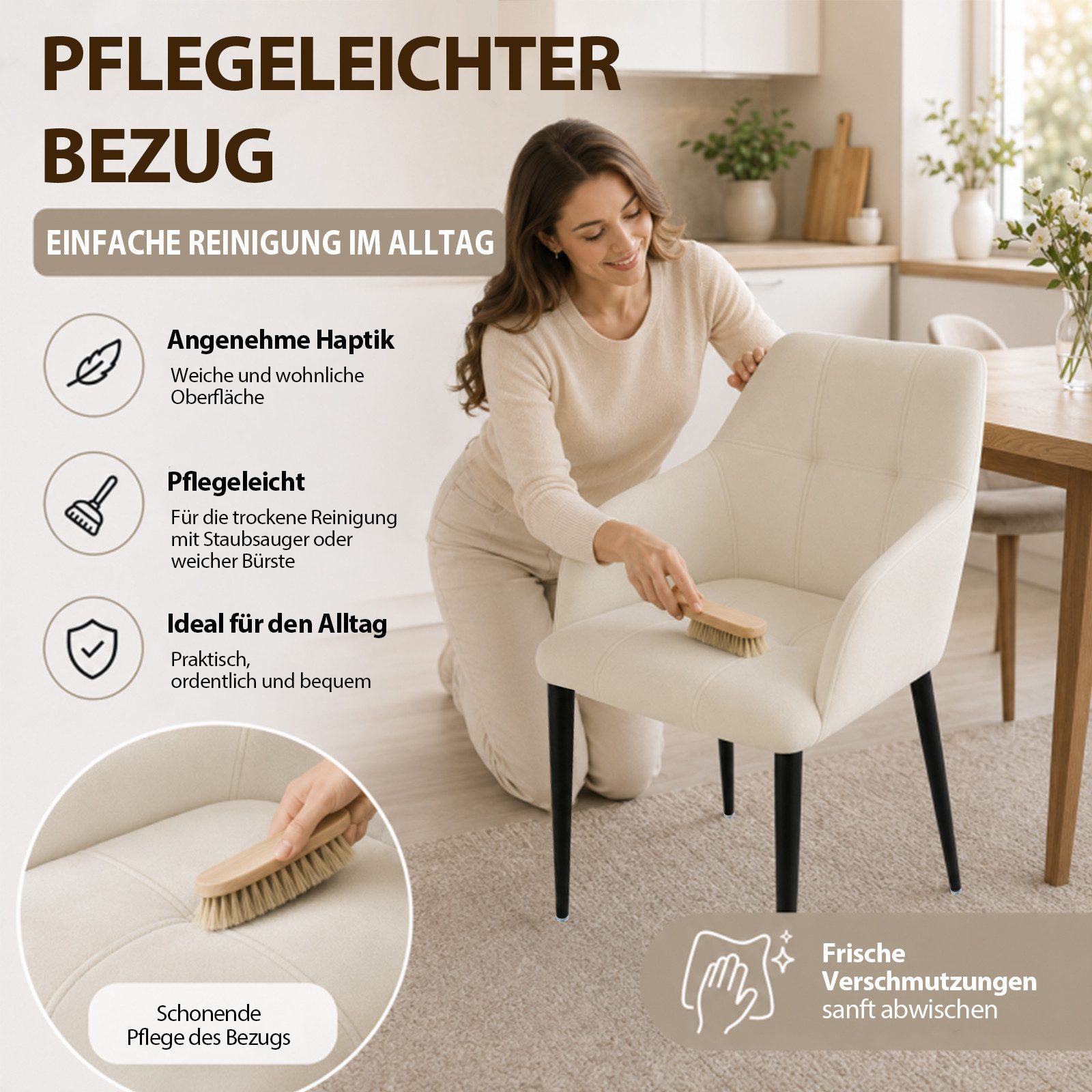 Hoolamyie Esszimmerstuhl Stuhlset – Polsterstuhl aus Samt mit Armlehnen, stabile Metallbeine (4 St), Samt-Polsterstühle, 7,5 cm Polsterung, bis 150 kg belastbar