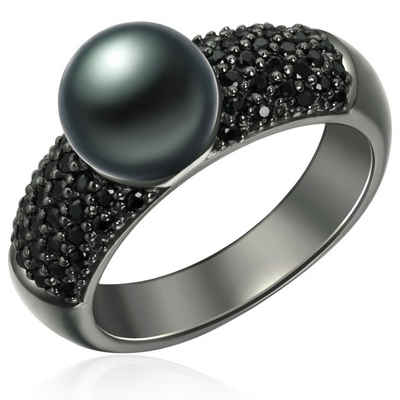 Valero Pearls Perlenring schwarz, mit Süßwasser-Zuchtperle