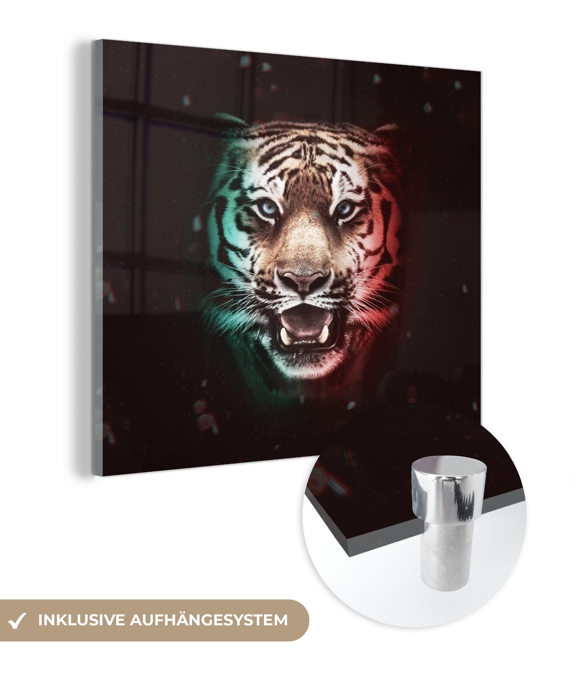 MuchoWow Acrylglasbild Tiger - Farbe - Tiere, (1 St), Glasbilder - Bilder auf Glas Wandbild - Foto auf Glas - Wanddekoration