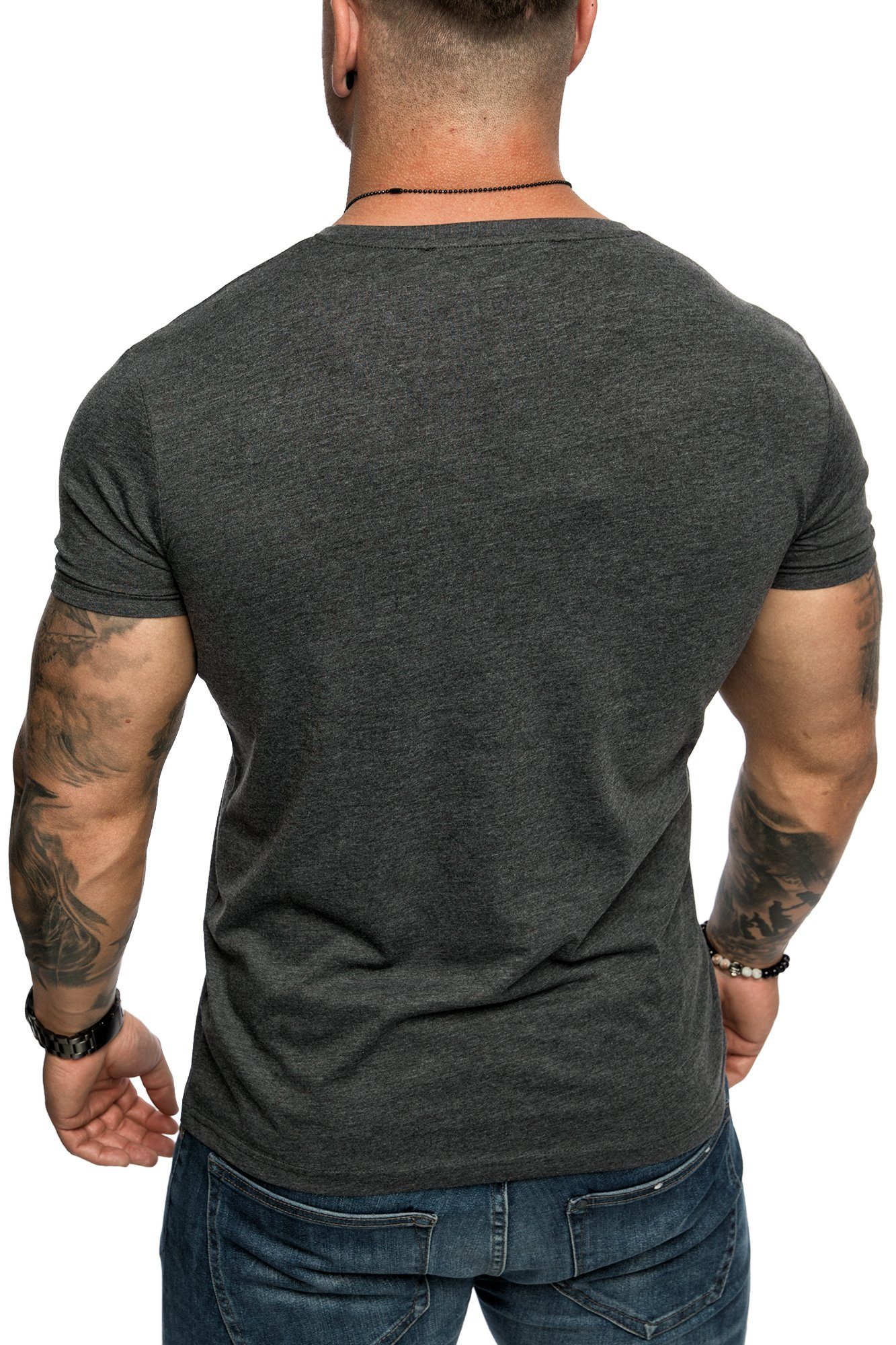 Amaci&Sons T-Shirt PATERSON Basic Oversize T-Shirt mit V-Ausschnitt Herren Vintage Basic Shirt mit V-Ausschnitt und Brusttasche