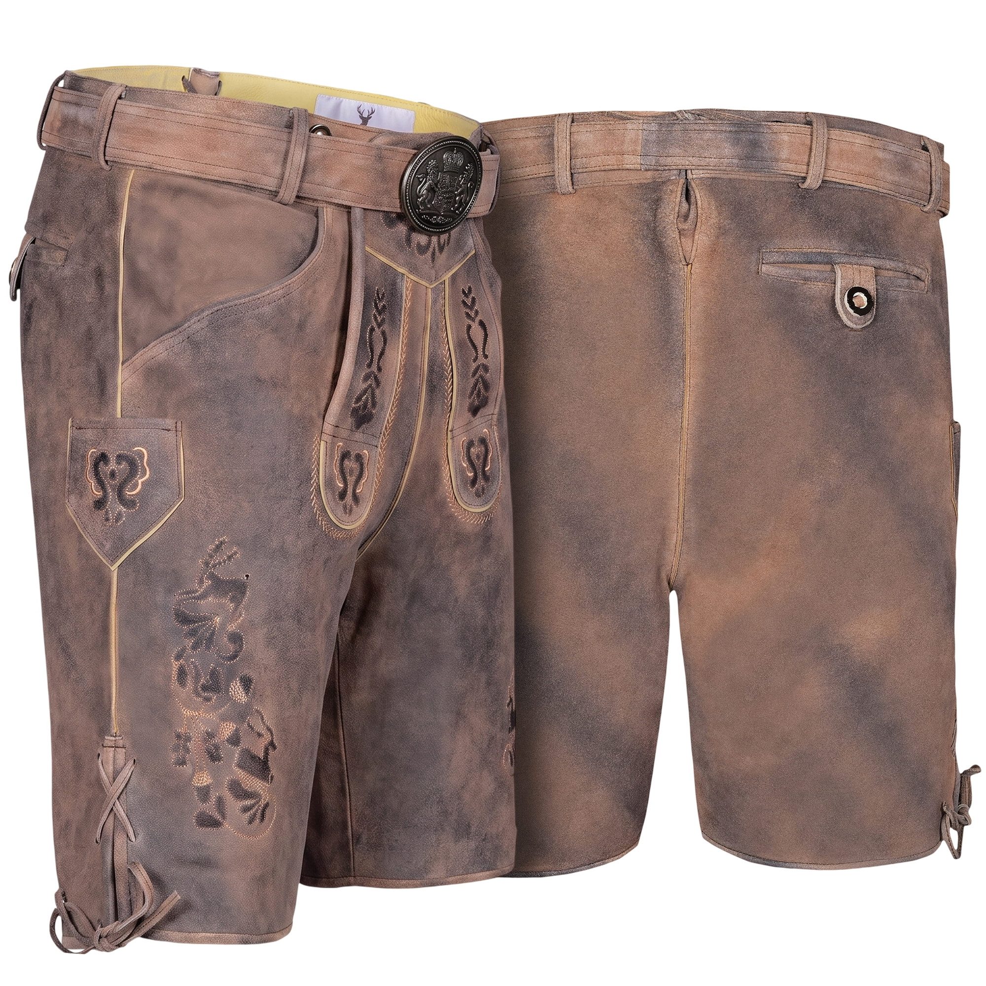 German Wear Trachtenlederhose GW722 kurze Lederhosen Hans 100% Nappa-Wildleder mit Gürtel