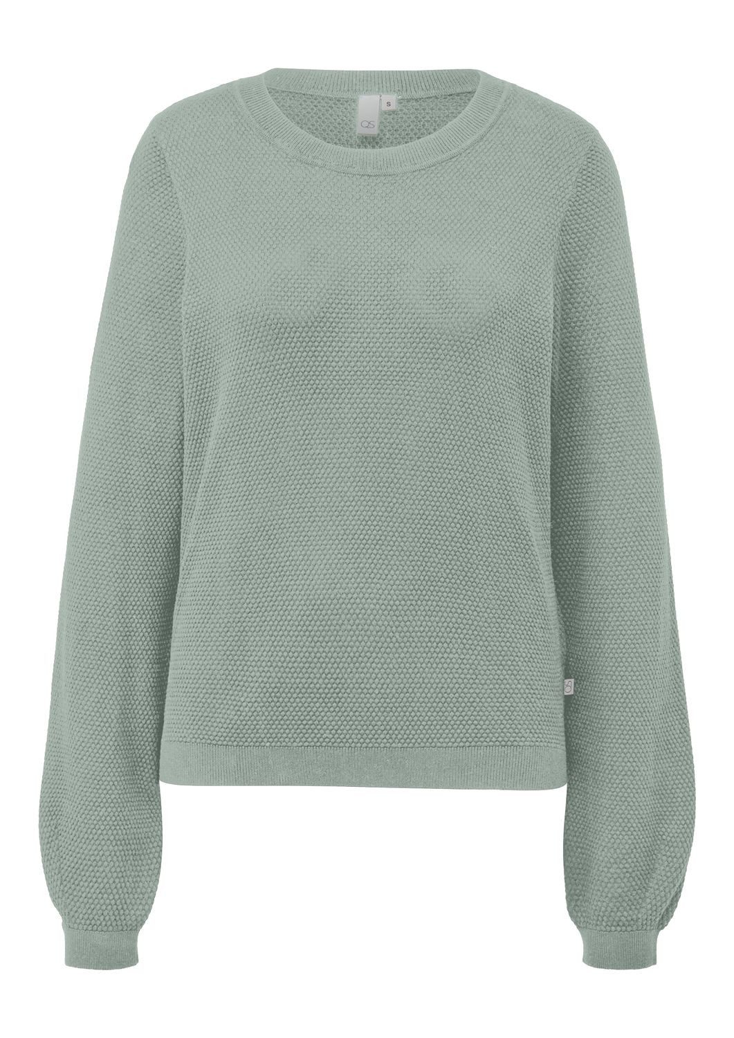 QS Rundhalspullover Basic (1-tlg) Rundhals-Ausschnitt, Ballonärmel, Waffel- günstig online kaufen