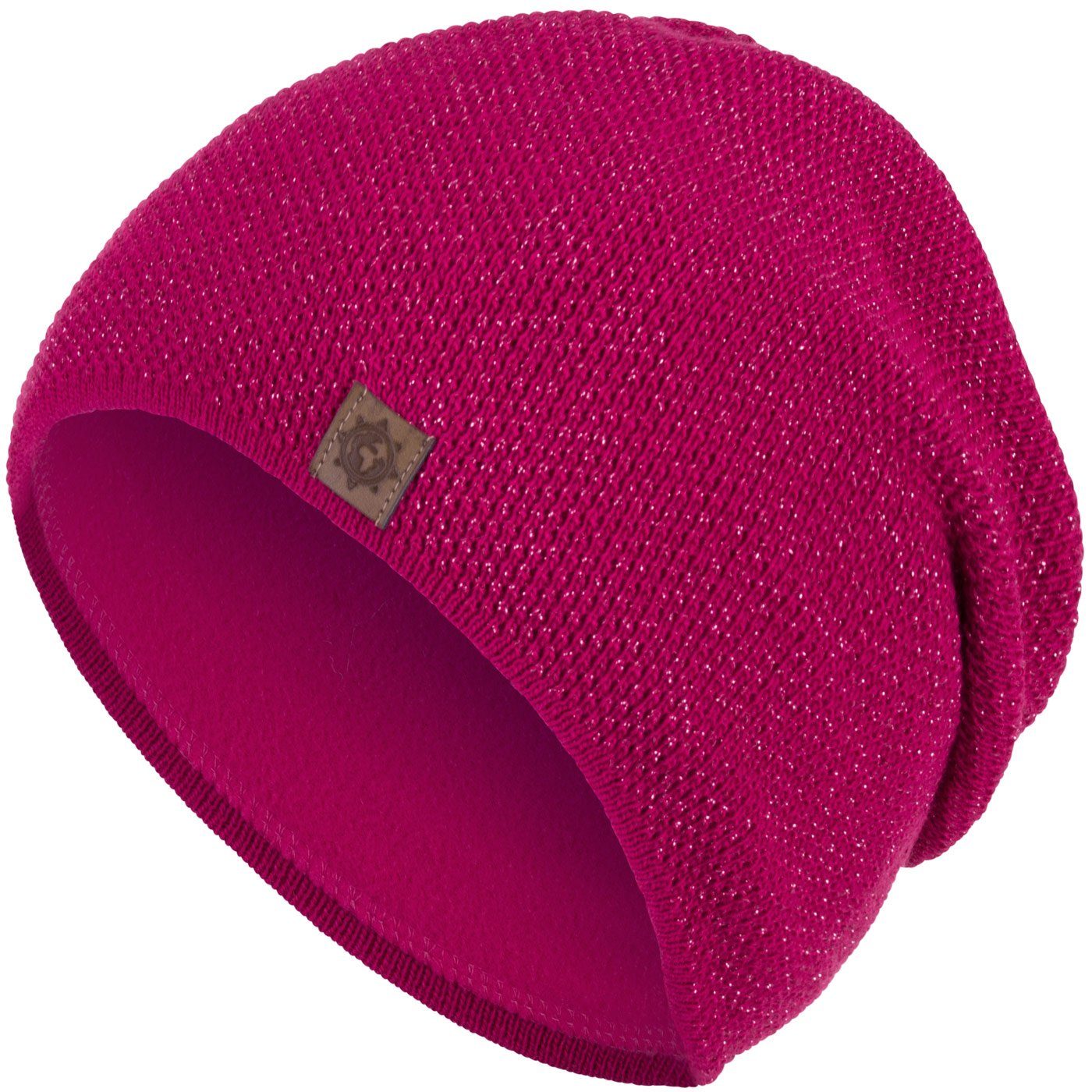 lila Mütze Metallic-Garn Wintermütze compagno Damen Strickmütze (1-St) Beanie Winter gefüttert