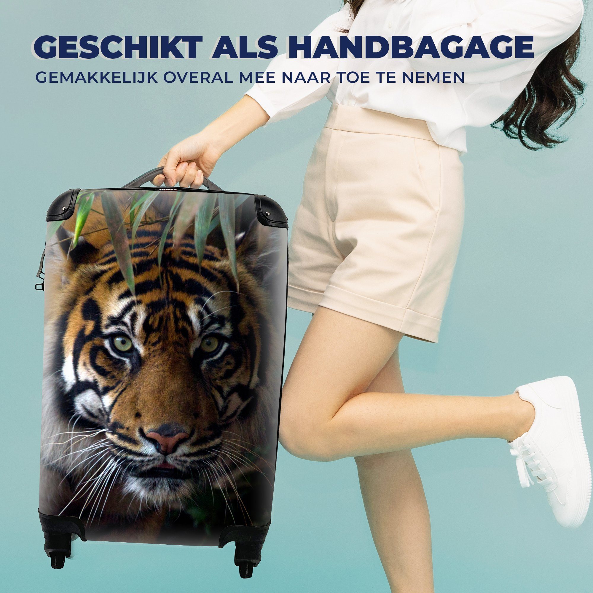 MuchoWow - Blätter Handgepäck Rollen, - Reisetasche Dschungel Tiger 4 Wild, - Reisekoffer für Tiere mit Ferien, rollen, Trolley, - Handgepäckkoffer
