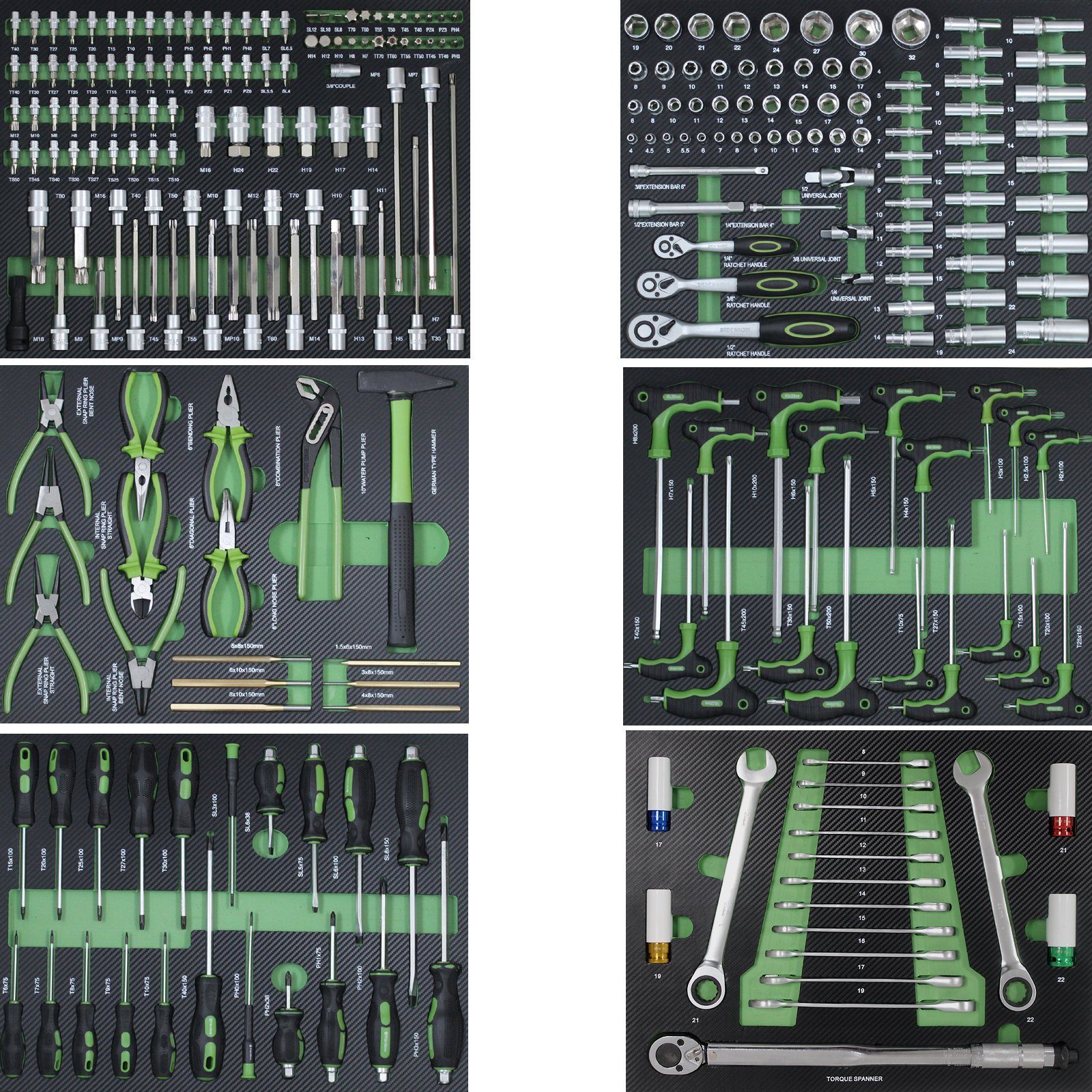 6 Werkstattwagen Werkzeugeinlagen Werkzeugset Stück, Werkzeugsatz Set Profi bestückt TRUTZHOLM (Set), Einlagen