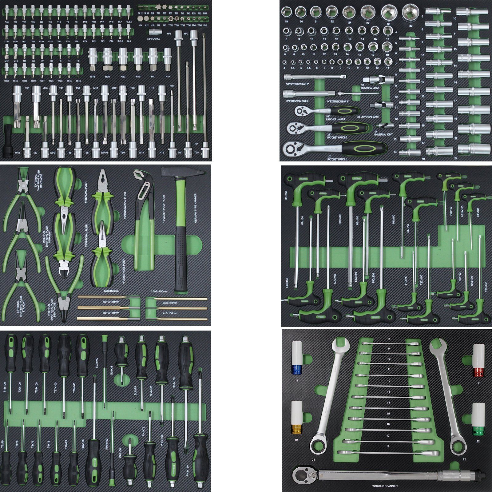 TRUTZHOLM Werkzeugset 6xWerkstattwageneinlagen 520x400mm bestückt 254 Teile günstig online kaufen