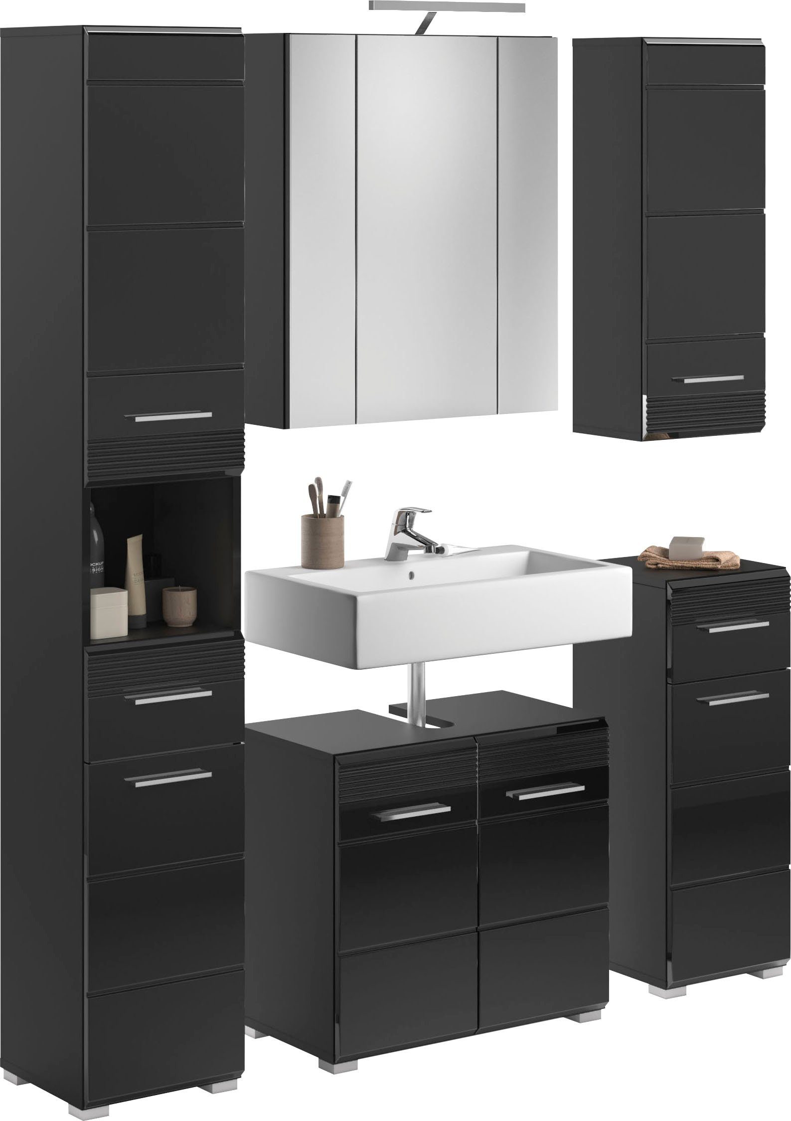 INOSIGN Badmöbel-Set Malmö, 5 teilig, inklusive LED Beleuchtung, bestehend günstig online kaufen