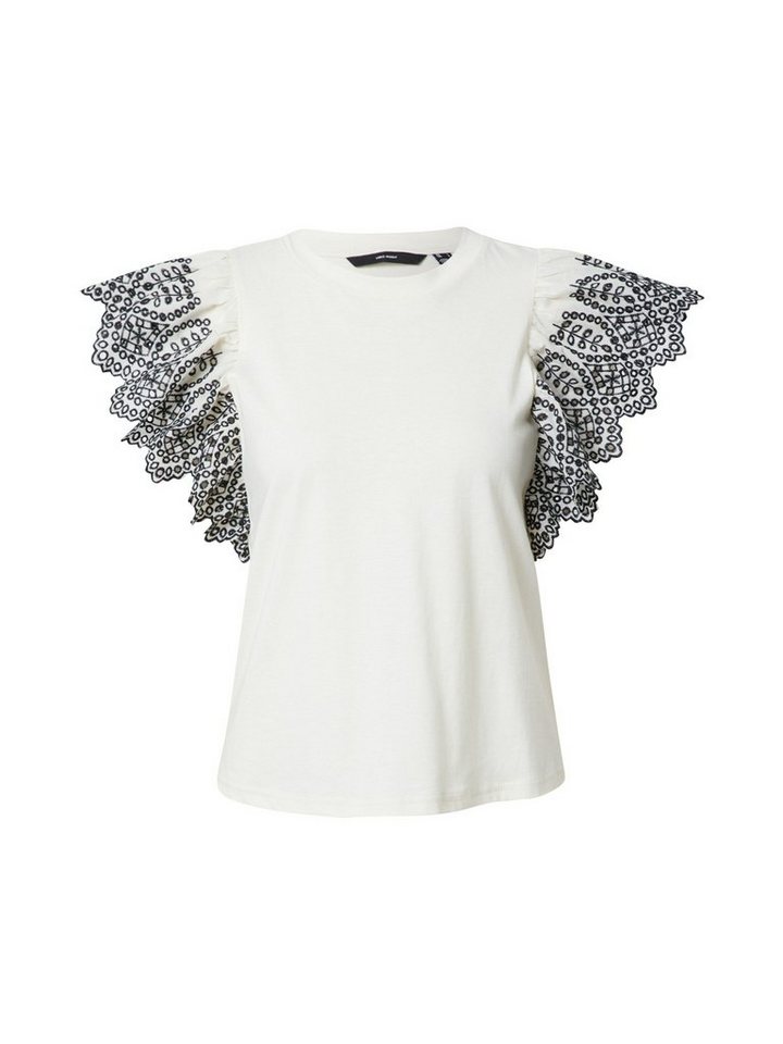 Vero Moda Shirttop RACHEL (1-tlg) Lochmuster, Stickerei, Volant,  Bündchen-/Rippstrick-Kragen