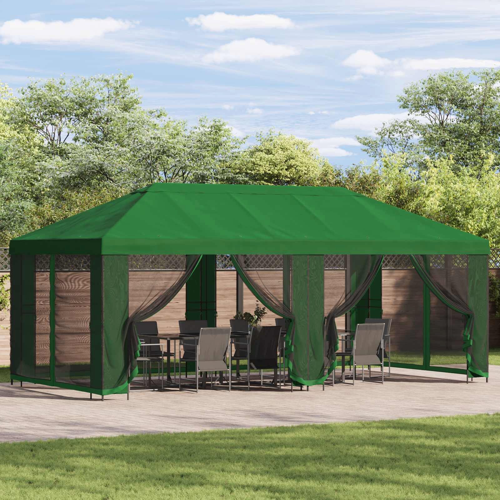 vidaXL Partyzelt Pavillon mit Seitenwänden 6 x 3 m Grün Polyester und Stahl 190