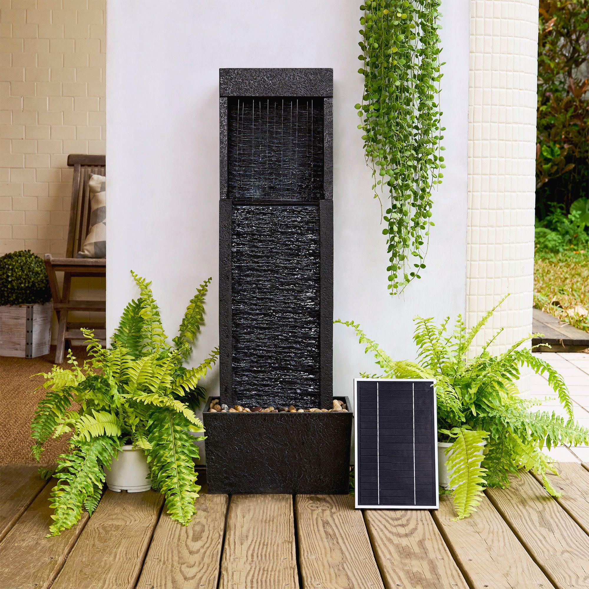 Teamson Home Gartenbrunnen Solar mit LED schwarz 96 cm günstig online kaufen