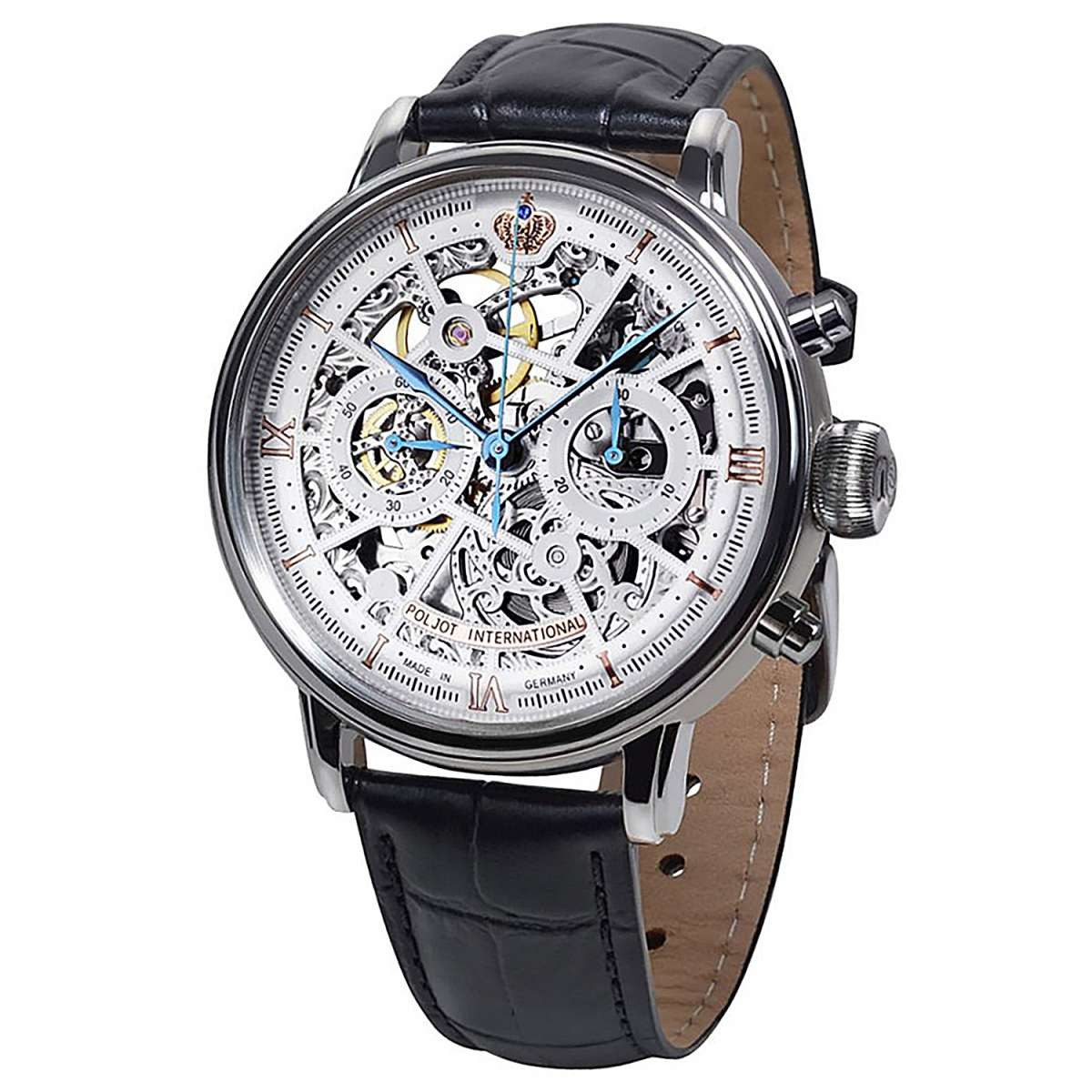 Poljot International Mechanische Uhr 2901.194S011, Handaufzug Herrenuhr Chronograph Nicolai II Skeleton