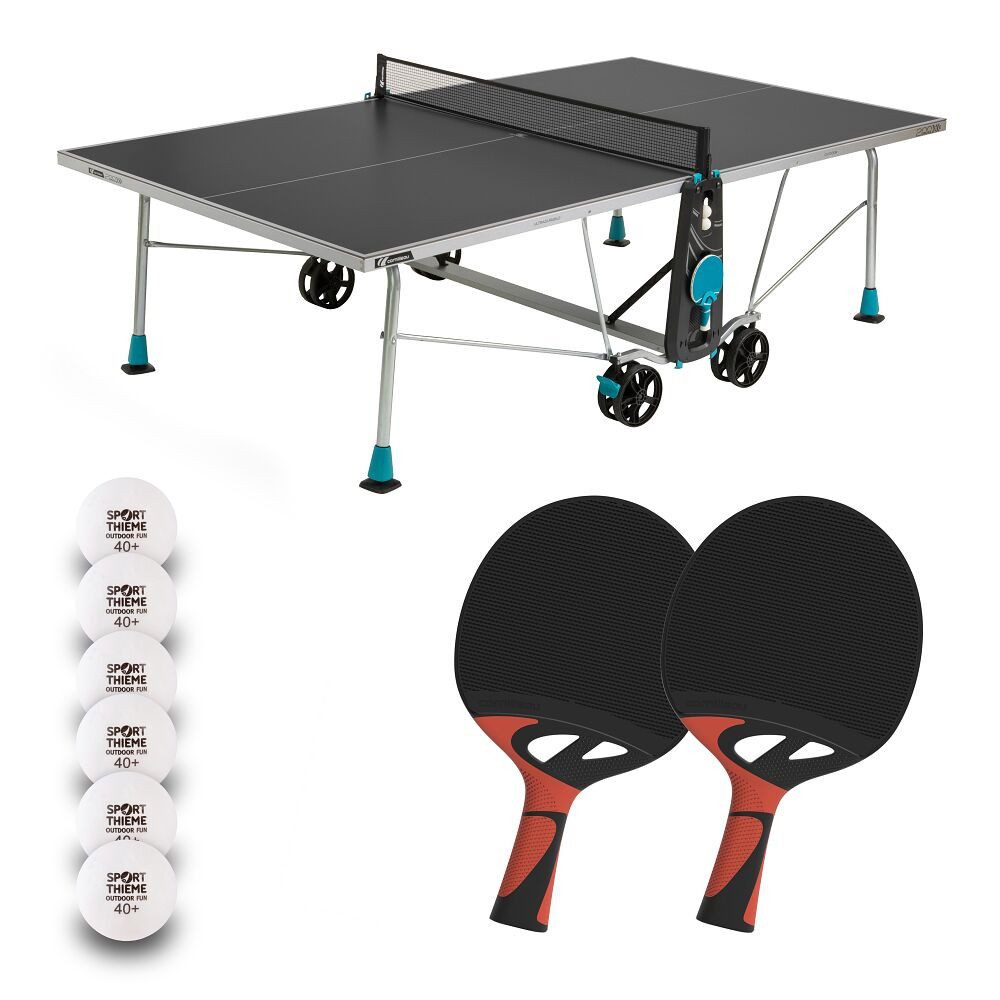 Cornilleau Tischtennisplatte Tischtennis-Set 200X Outdoor, Wetterfeste Melaminharz-Oberfläche: ganzjährig einsetzbar