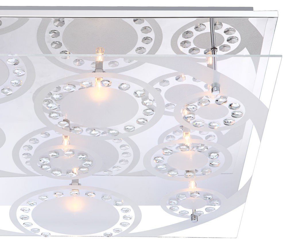 quadratisch Glas Beleuchtung LED Deckenleuchte Leuchtmittel nicht etc-shop Kristalle inklusive, Chrom Deckenleuchte, Wohnzimmer