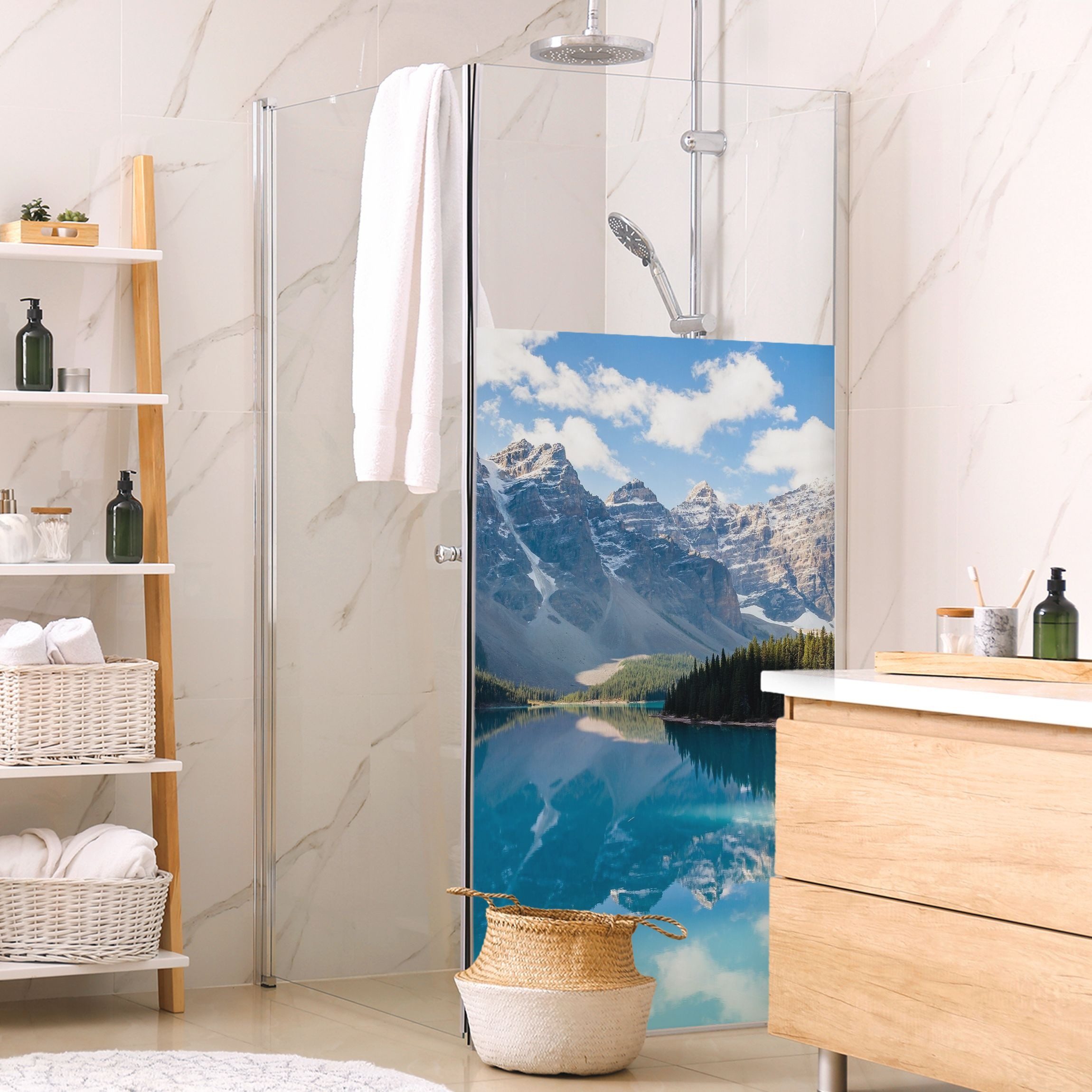 Bilderdepot24 Sichtschutzfolie Dusche blickdicht statisch haftend Berg- und Landschaftsmotiv, Statisch haftend, blickdicht, wasserfest, wiederverwendbar, ablösbar