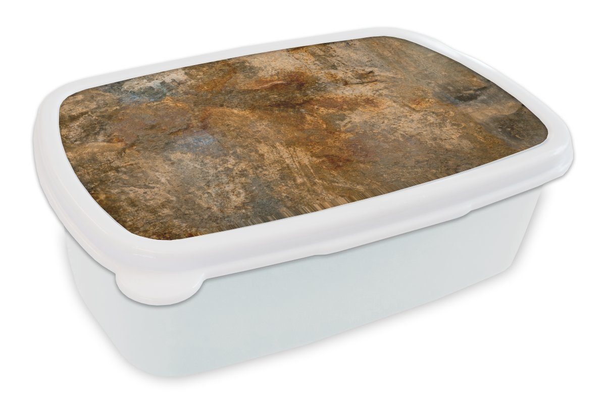 MuchoWow Lunchbox Gold - Rost - Abstrakt, Kunststoff, (2-tlg), Brotbox für Kinder und Erwachsene, Brotdose, für Jungs und Mädchen weiß