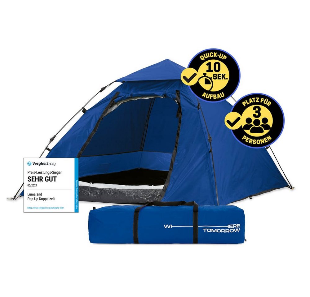 Lumaland Kuppelzelt Pop Up in 10 Sekunden aufgebaut, Wurfzelt Camping Festival 215x195x120cm robust wasserfest