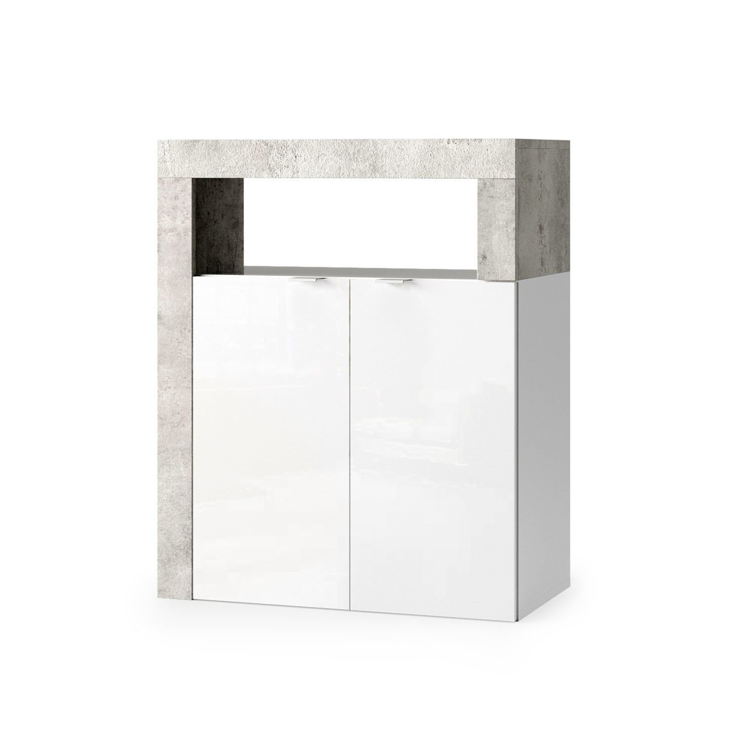 MCA furniture Badkommode 2 Türen, 1 Boden, FSC, in Weiß glanz / Beton-Optik - 64x78x35 (BxHxT)