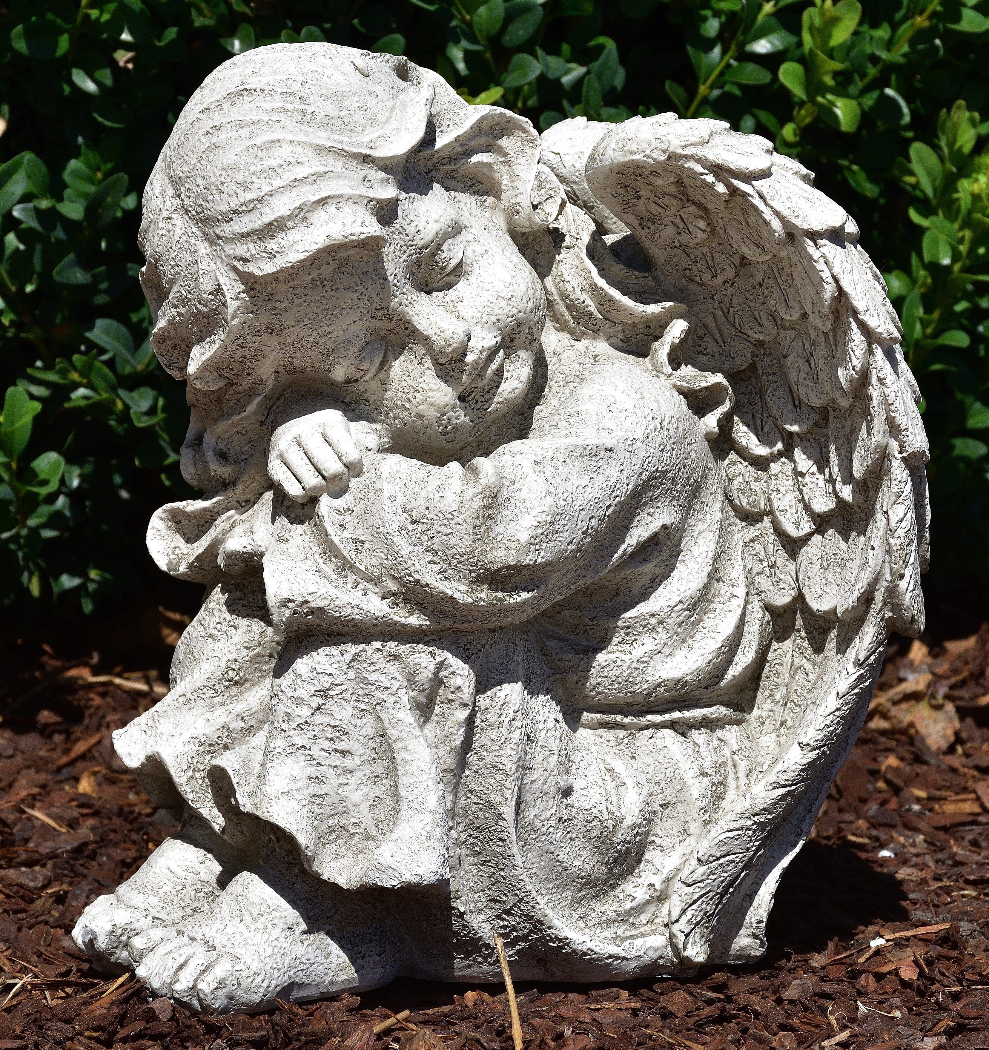 MystiCalls Engelfigur Dekofigur Engel Mädchen Kopf links - Engelfigur Gartenfigur Garten Dekoration Grabengel Allerheiligen beige