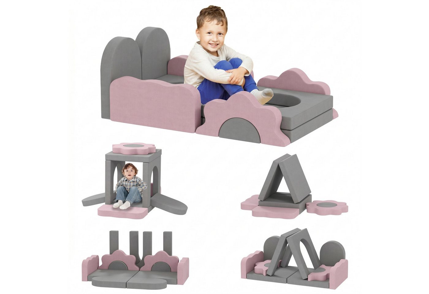 AIYAPLAY Kindersofa Schaumstoff Bausteine 12tlg Bällebad Cordoptik Grau Spielbausteine, (Softbausteine-Set, 12 St., Riesenbausteine), Weicher Cordbezug, leicht zu reinigen