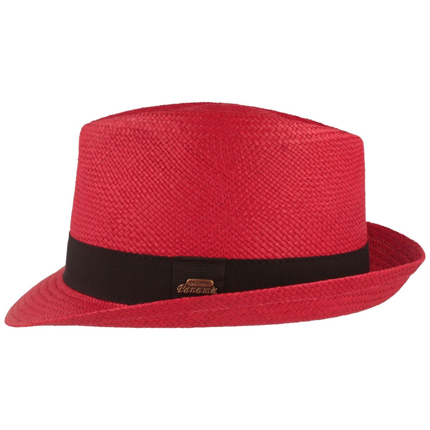 Strohhut Panama Breiter rot mit Trilby 50+ original Hut UV-Schutz