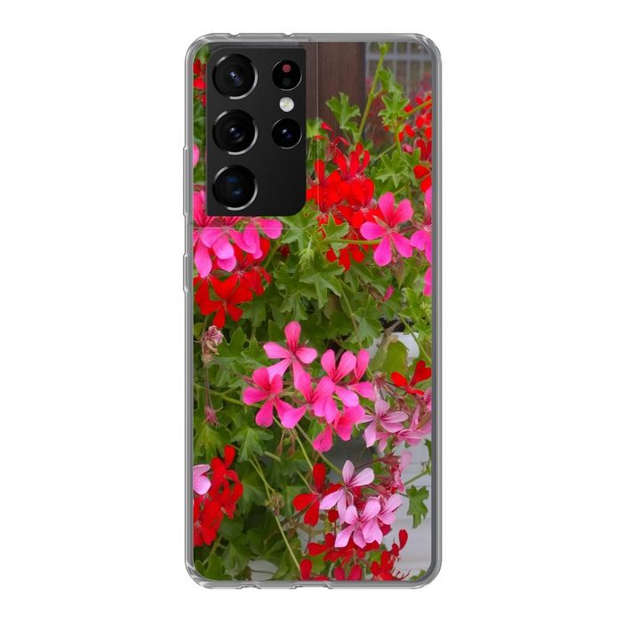 MuchoWow Handyhülle Geranienblüten im Garten Phone Case Handyhülle Samsung Galaxy S21 Ultra Silikon Schutzhülle