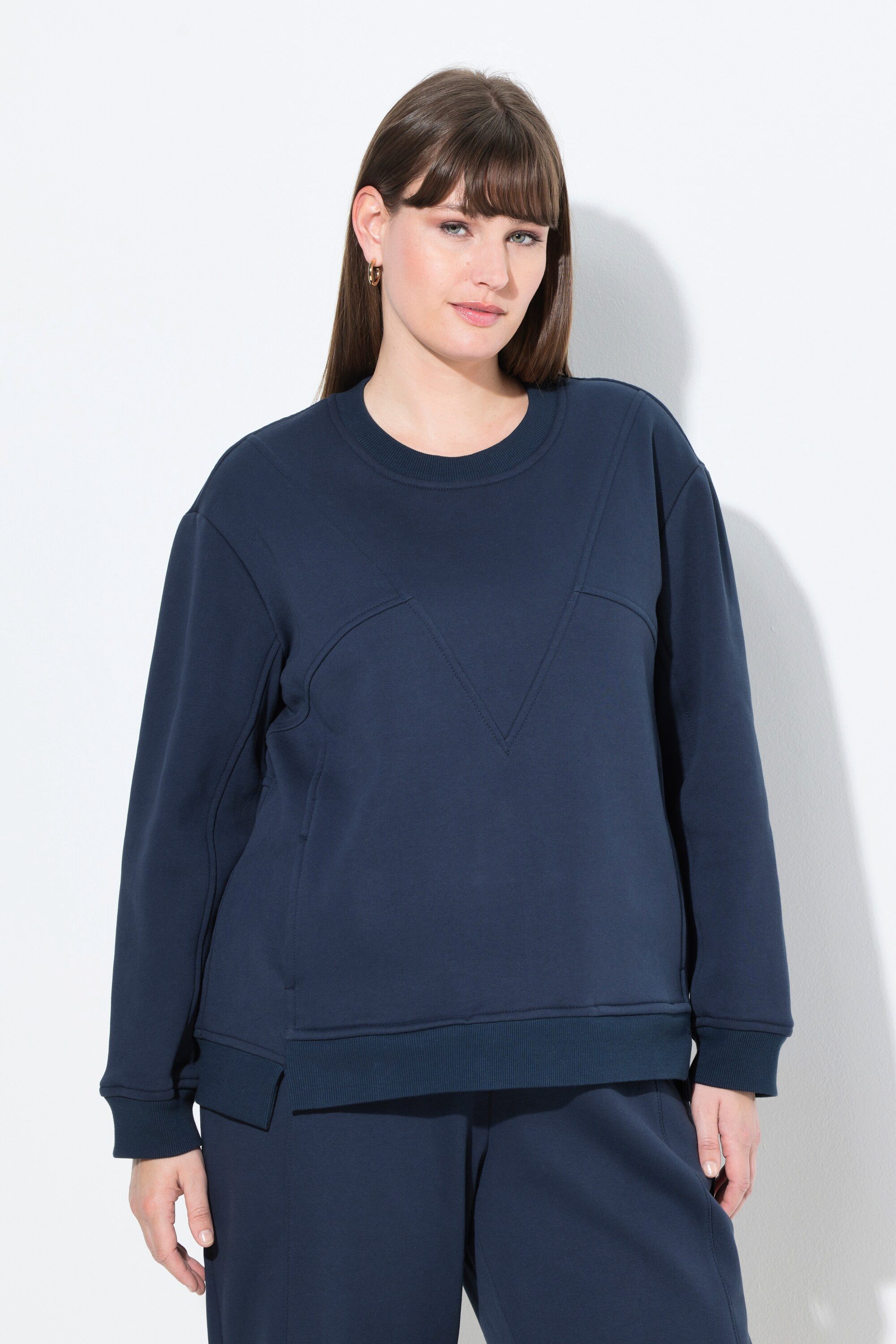 Ulla Popken Sweatshirt Sweatshirt Patchlook Rundhals Langarm Biobaumwolle günstig online kaufen