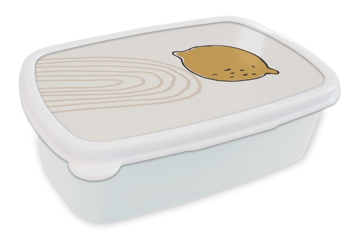 MuchoWow Lunchbox Sommer - Zitrone - Weiß, Kunststoff, (2-tlg), Brotbox für Kinder und Erwachsene, Brotdose, für Jungs und Mädchen