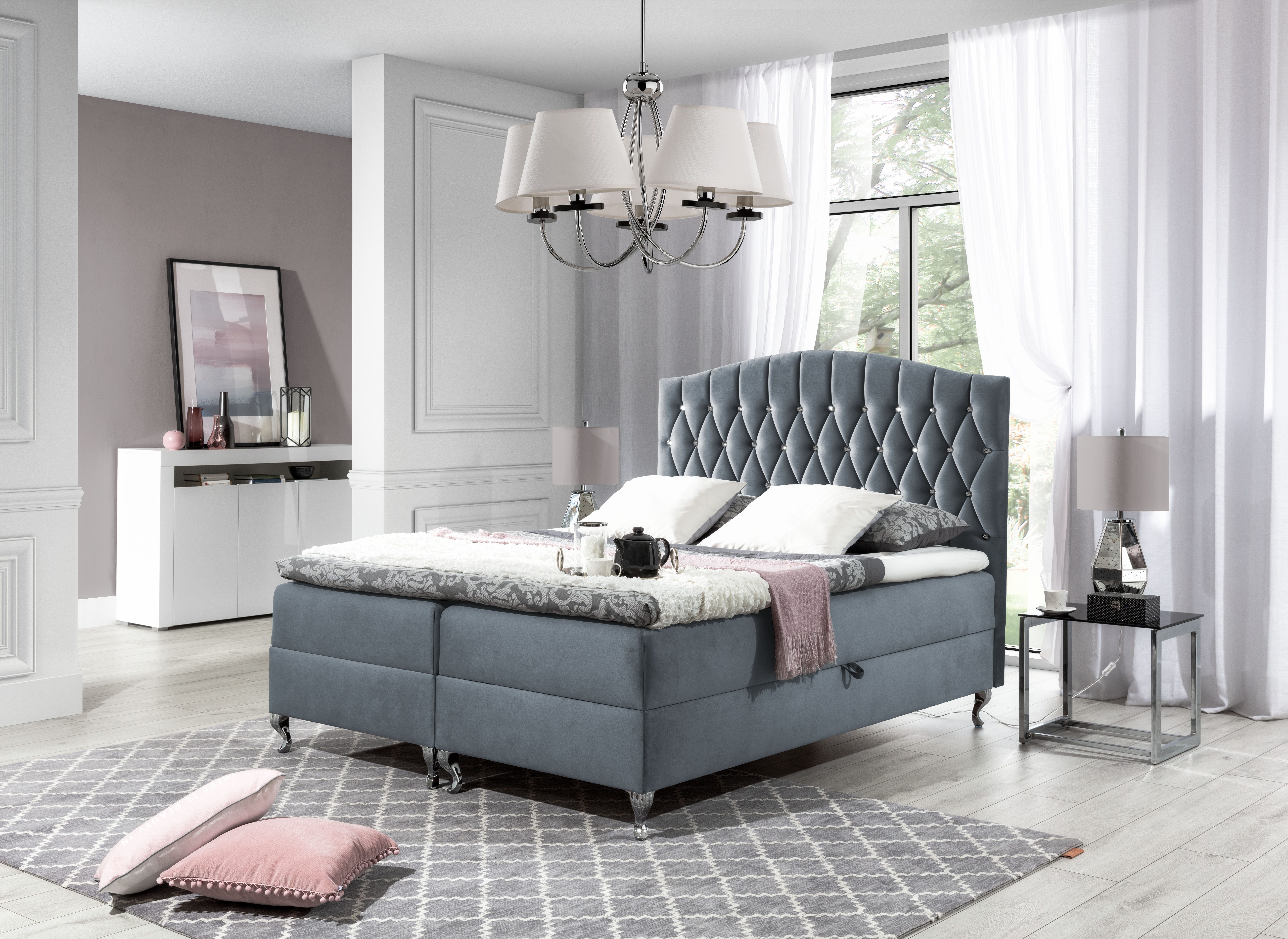 MF Design Boxspringbett Boxspringbett PUERTO mit Bettkasten und Federautomatik, Vorhanden