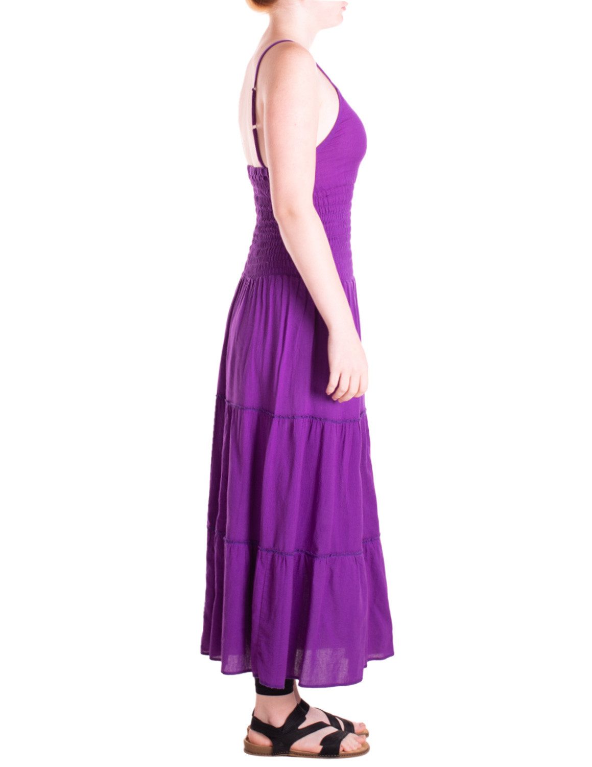 Vishes Maxikleid Damen Kleid Spaghettiträger Smok Stufenrock Baumwolle Alternative Mode, Boho, Hippie, Ethno, Festival