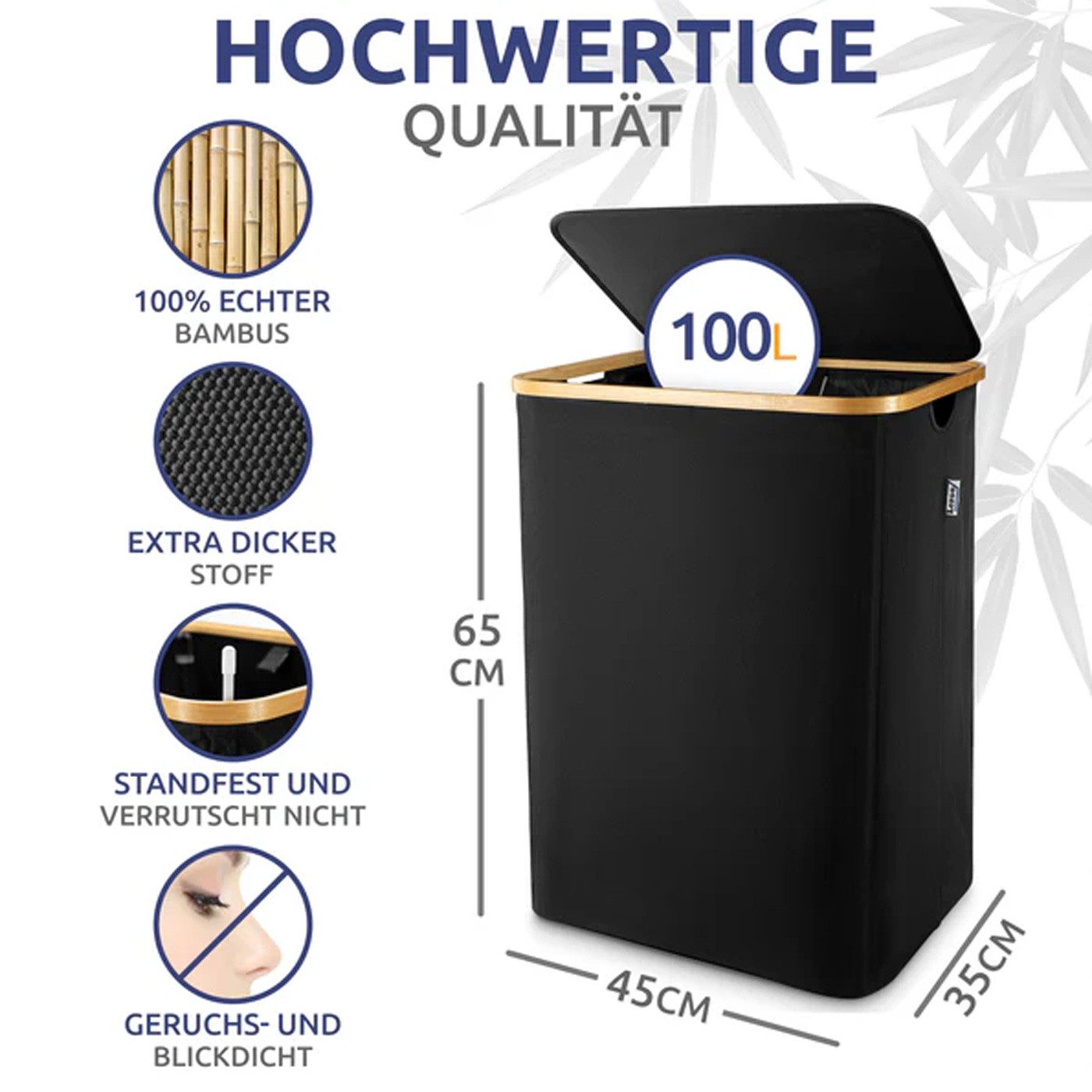 Möbel Akut Wäschekorb Wäschekorb schwarz 100 l Bambus atmungsaktiver Stoff günstig online kaufen