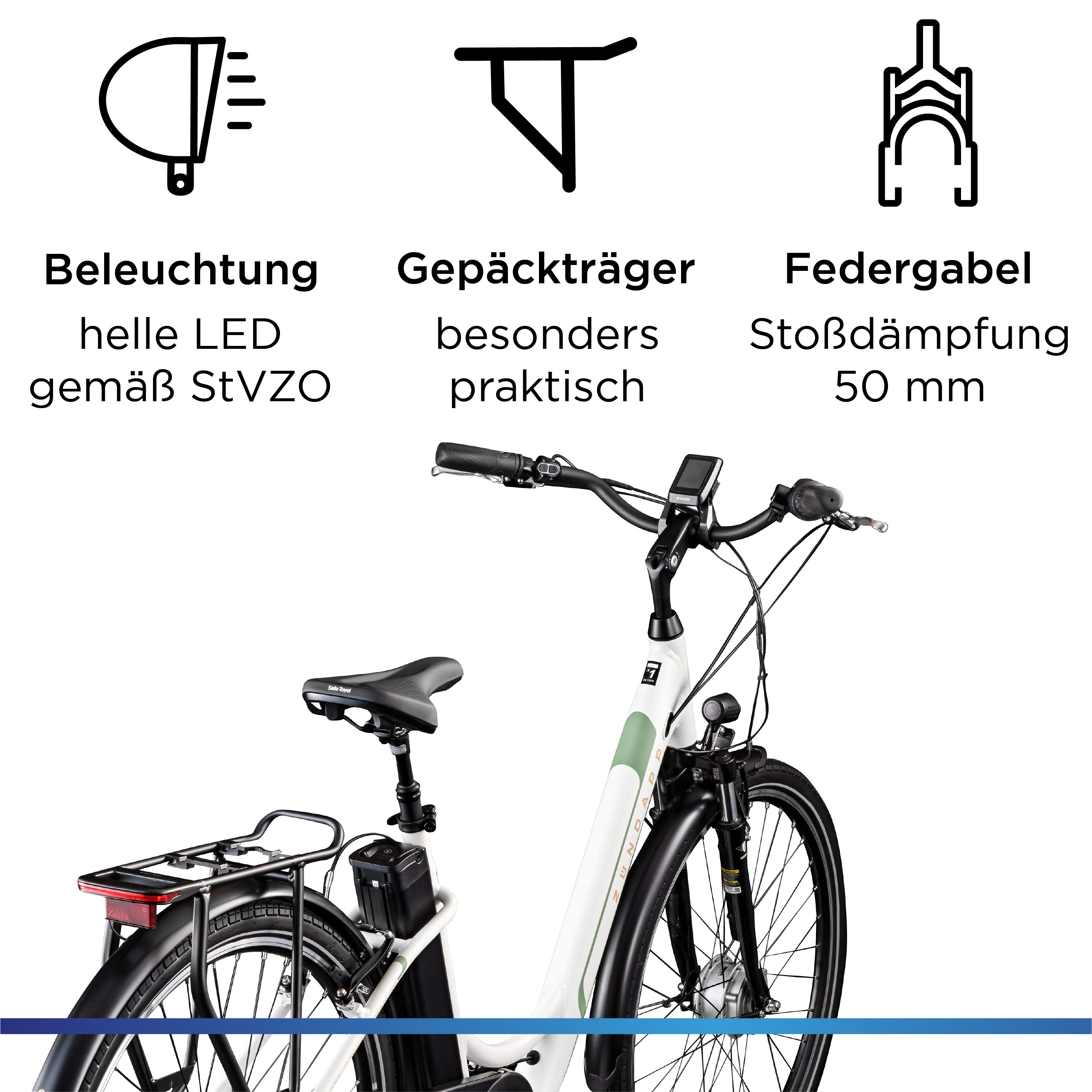 Zündapp E-Bike Cityrad Z510, 3 Gang, Nabenschaltung, Frontmotor, 531 Wh, E Bike 28 Zoll Damenfahrrad ab 155 cm mit 3 Gang Nabenschaltung – Bild 4 von 5