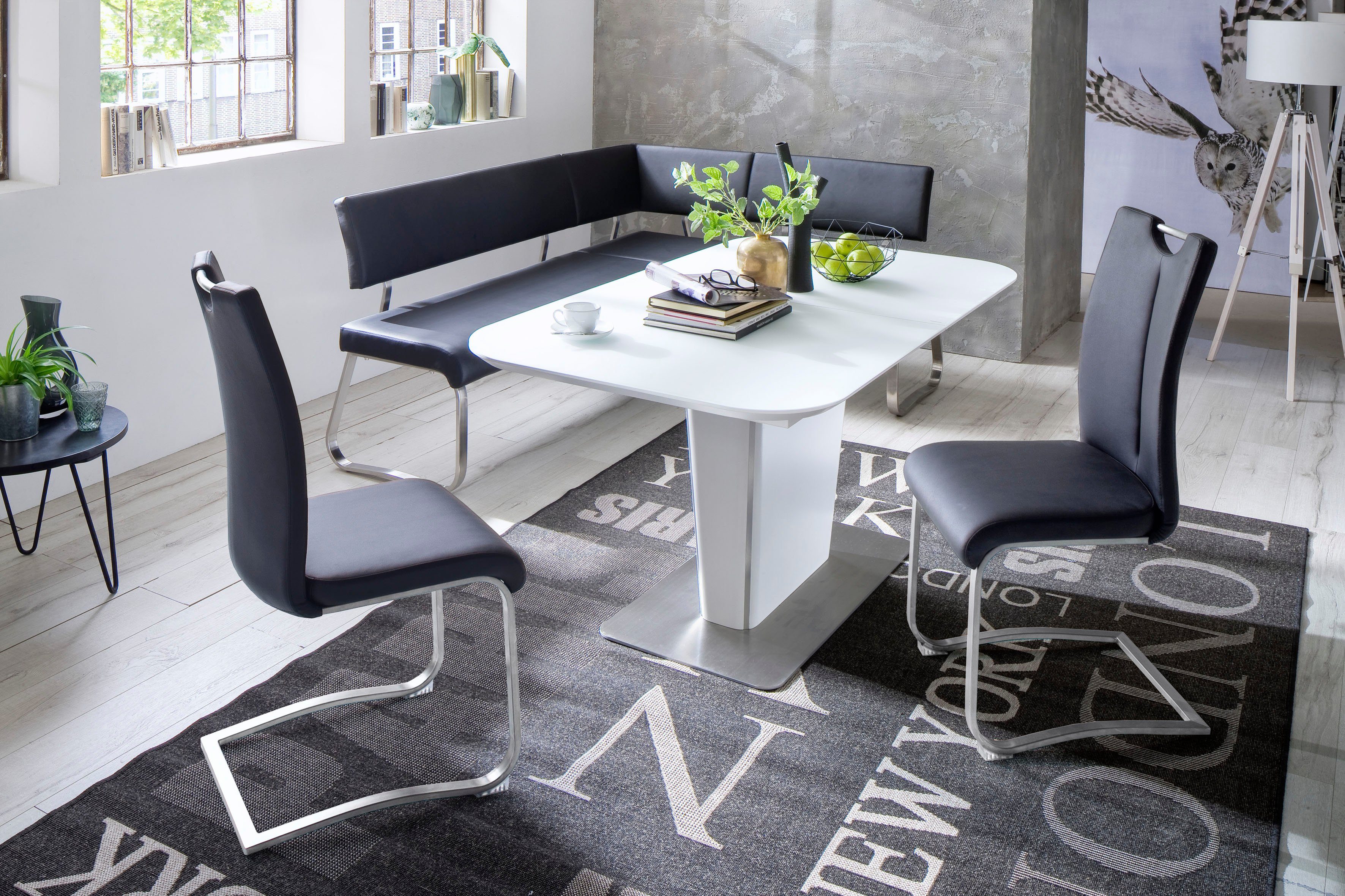MCA furniture Eckbank Arco, Eckbank 200 belastbar Raum Schwarz im stellbar, bis kg 500 cm, frei Breite
