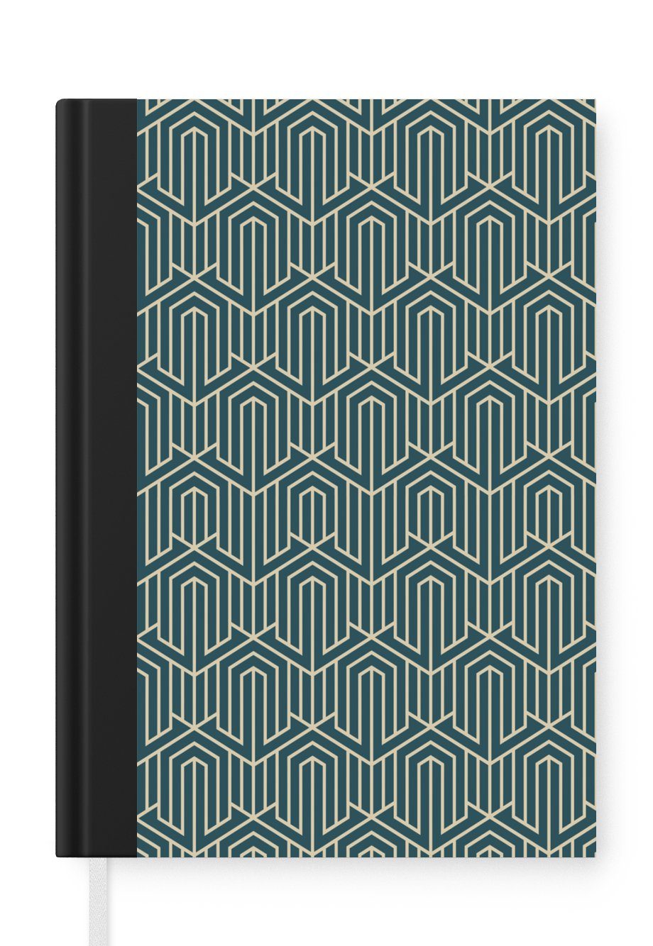 MuchoWow Notizbuch Art Deco - Geometrisch - Luxus - Blau, Journal, Merkzettel, Tagebuch, Notizheft, A5, 98 Seiten, Haushaltsbuch