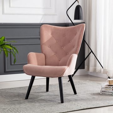 IDEASY Loungesessel Loungesessel, gepolsterter Sessel mit Flügellehne und Holzbeinen, (mit Armlehnen), geeignet für Wohnzimmer, Zuhause, Büro, Schlafzimmer, Café