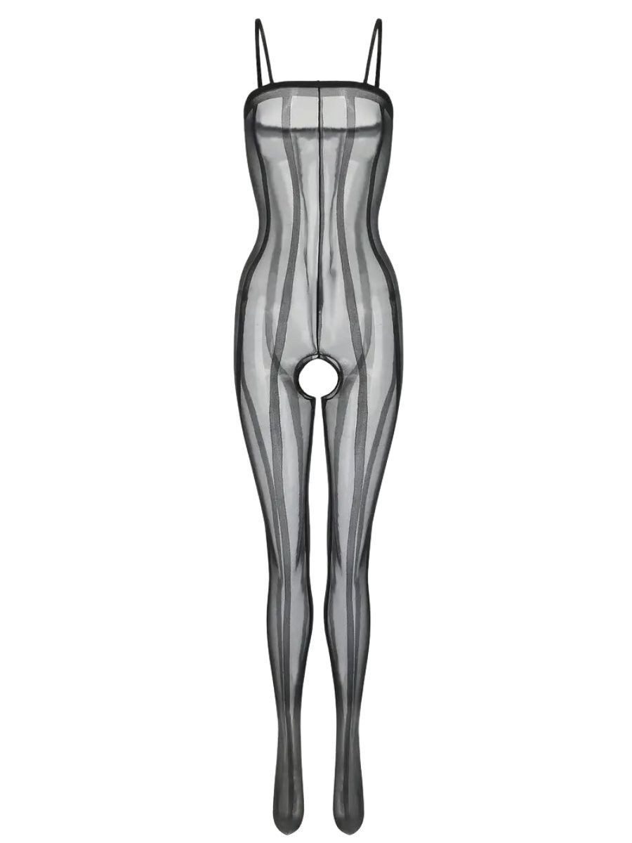 Elegant Love Bodystocking-Ouvert Sexy Strumpfbody – Catsuit – Feine Dessous Reizwäsche Stilvolles Stocking mit offenem Schritt, Schwarz, S–XL