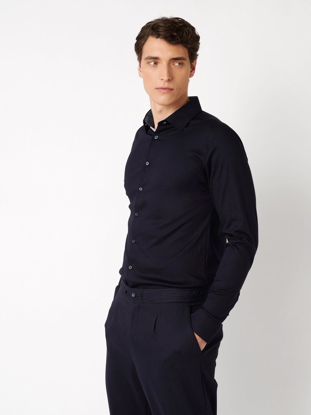 DESOTO Langarmhemd Jersey Casual Kent Businesshemd, Jersey, Kentkragen, slim fit