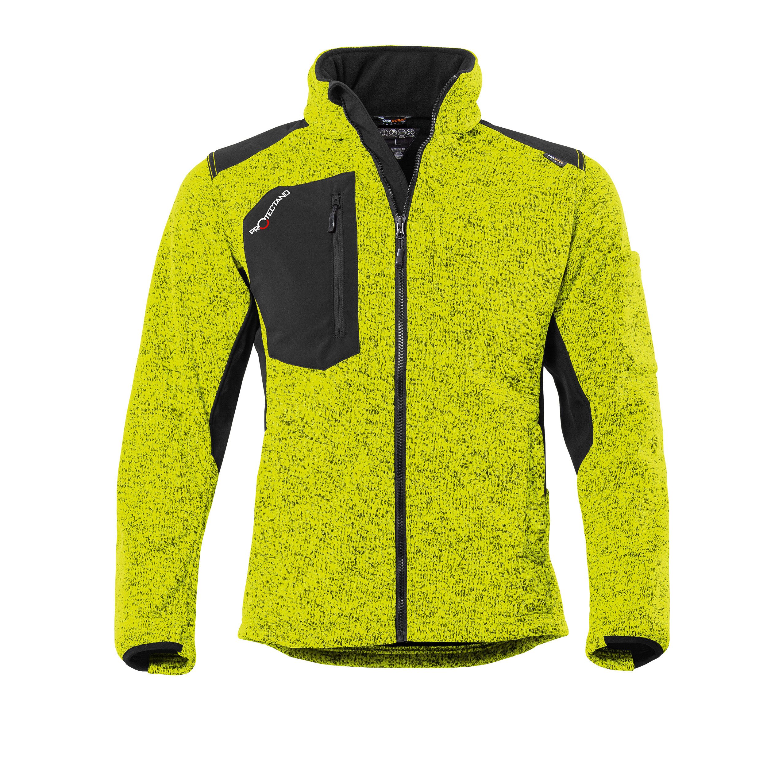 Qualitex Workwear Strickfleecejacke wärmende (melange) Strickfleece-Übergangsjacke - Softshell & Cordura (1-St) Arbeitsjacke mit 6 Taschen - Strapazierfähig - Pflegeleicht - Waschbar