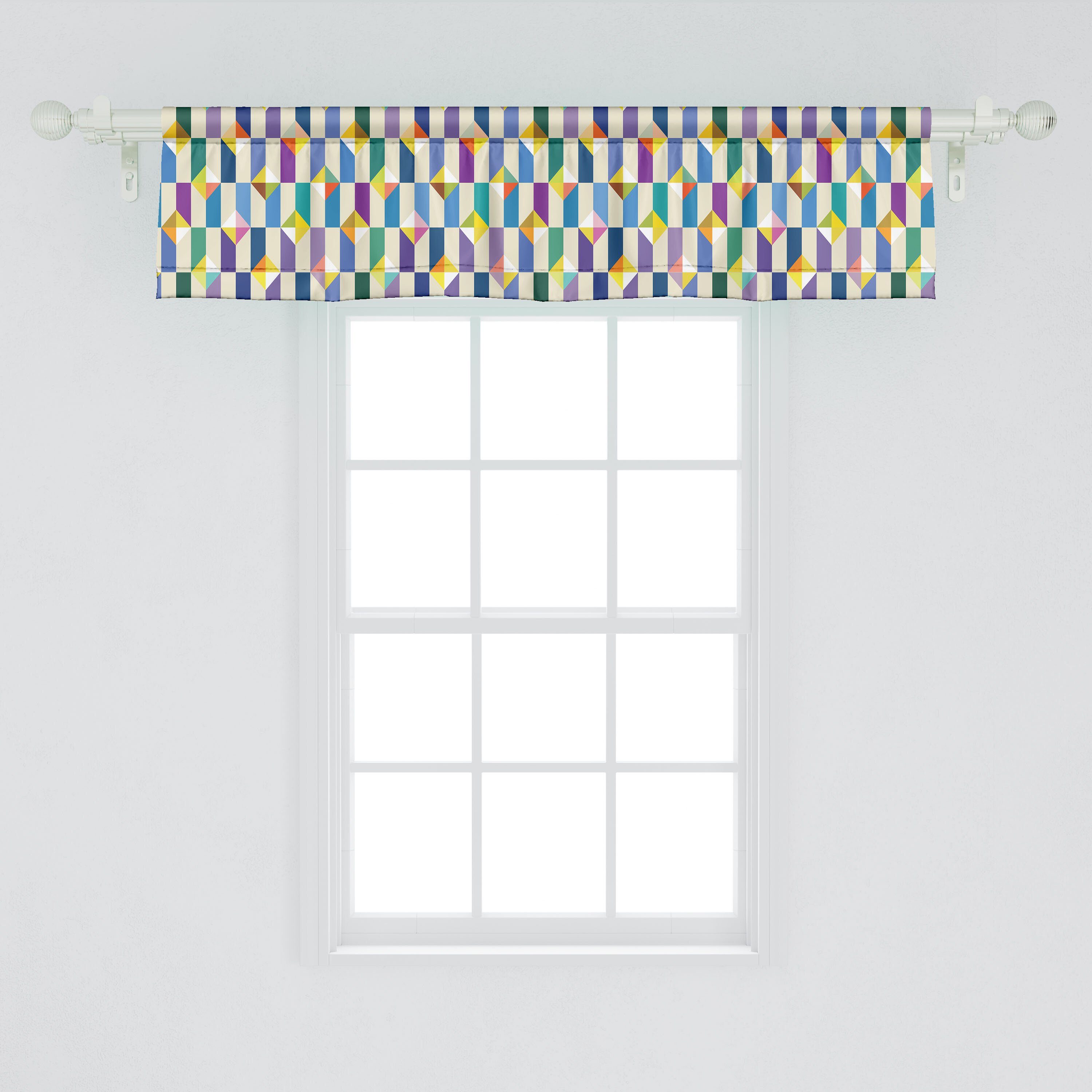 für Abakuhaus, Microfaser, Volant Rectangles Triangles Schlafzimmer mit Küche Retro Vorhang Scheibengardine Dekor Mosaik Stangentasche,