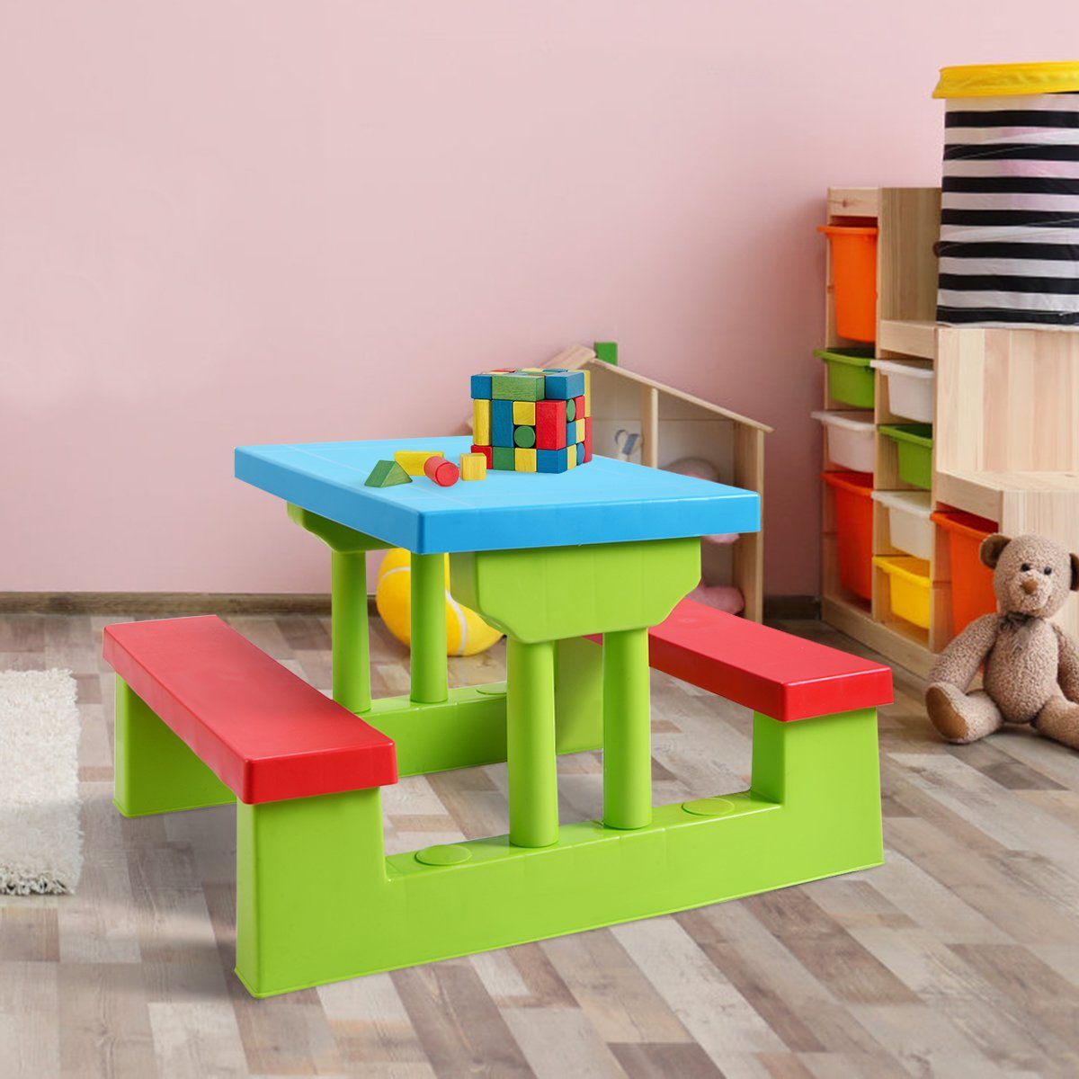 COSTWAY Kindersitzgruppe Sitzgarnitur, Kindertisch, mit Sonnenschirm günstig online kaufen