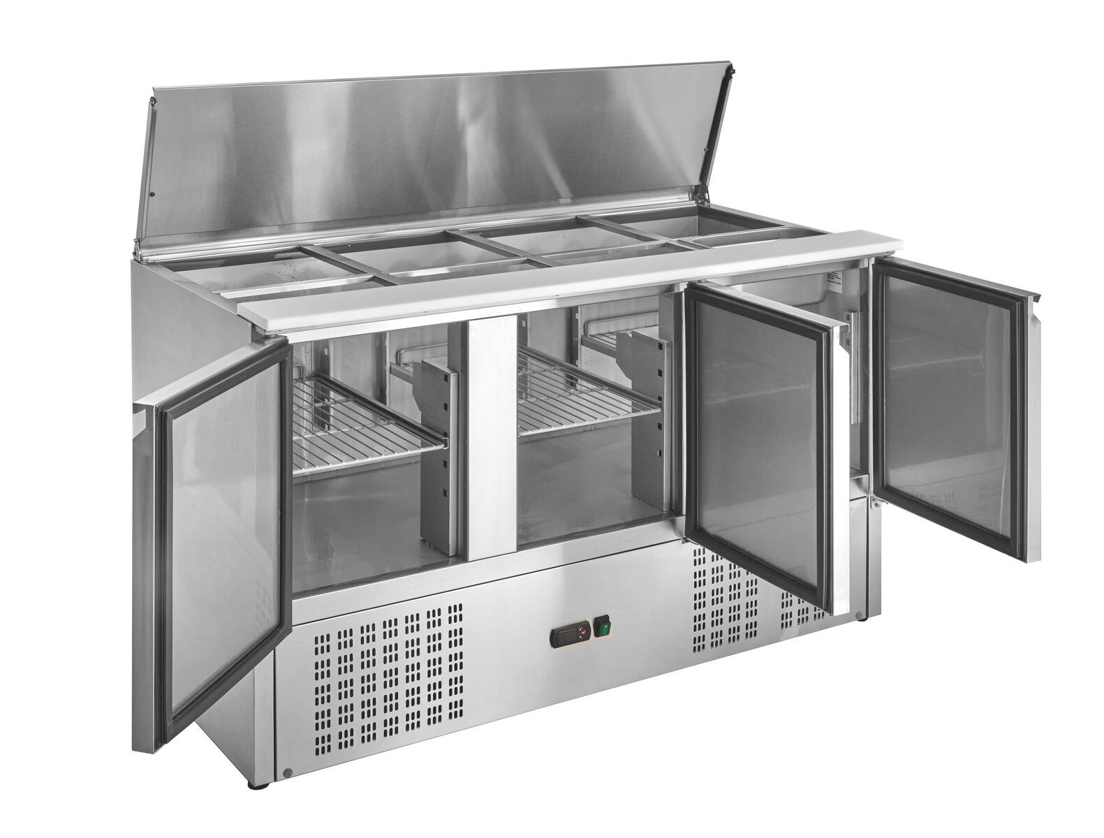GastroHero Dönergrill Saladette - 3 Türen - 368 Liter - Klappdeckel - Kunststoffschneidebret, 435 W