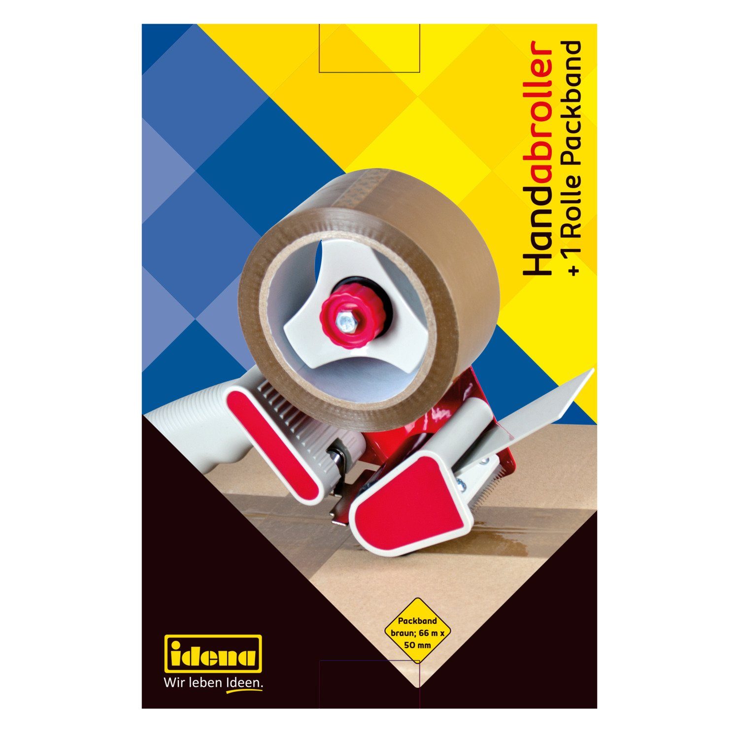 Idena Klebeband Idena 631049 - Paketbandabroller Set, Handabroller für 66 m x 50 mm