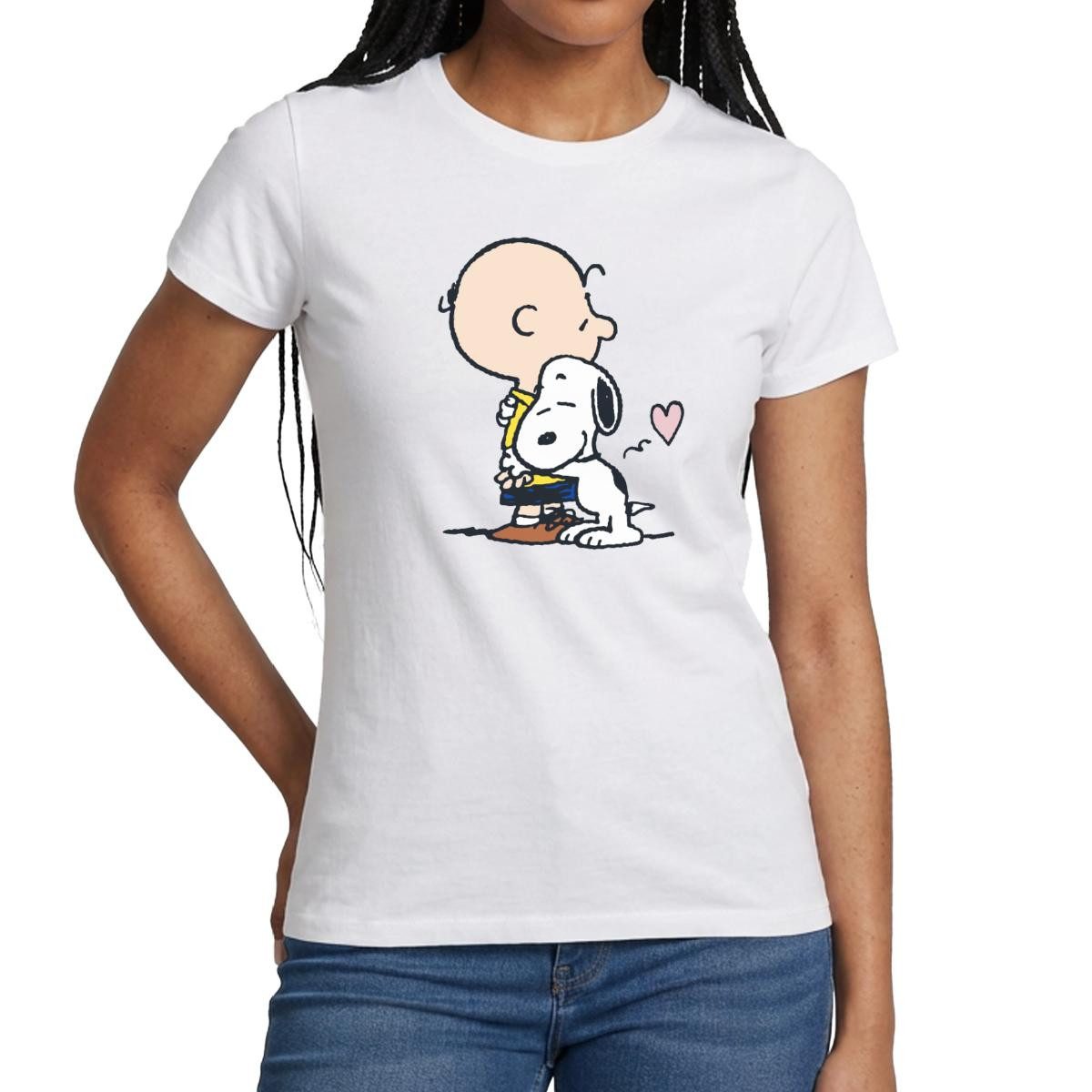 Spreadshirt T-Shirt Peanuts Snoopy Umarmt Charlie Brown Frauen T-Shirt (1-tlg) Slim Fit, fällt klein aus