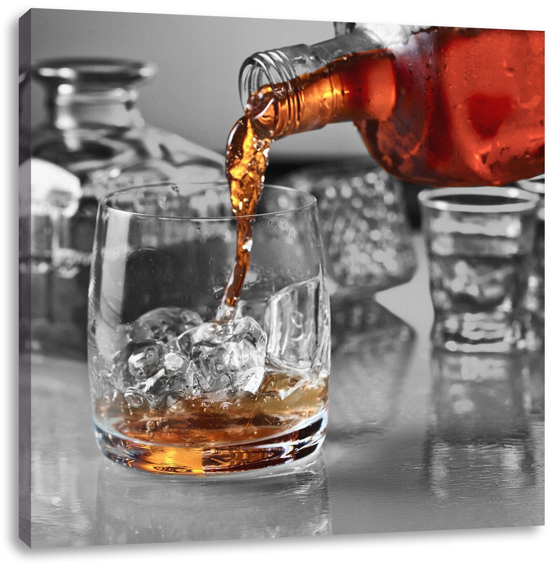 Pixxprint Leinwandbild Whiskey im Whiskeyglas, Whiskey im Whiskeyglas (1 St), Leinwandbild fertig bespannt, inkl. Zackenaufhänger