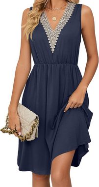 BlauWave A-Linien-Kleid Damen Kleider Sommer Ärmellose V Ausschnitt (1-tlg., Taschen Einfarbig Langes Sommerkleid Freizeitkleider) Geeignet für tägliche Reisen