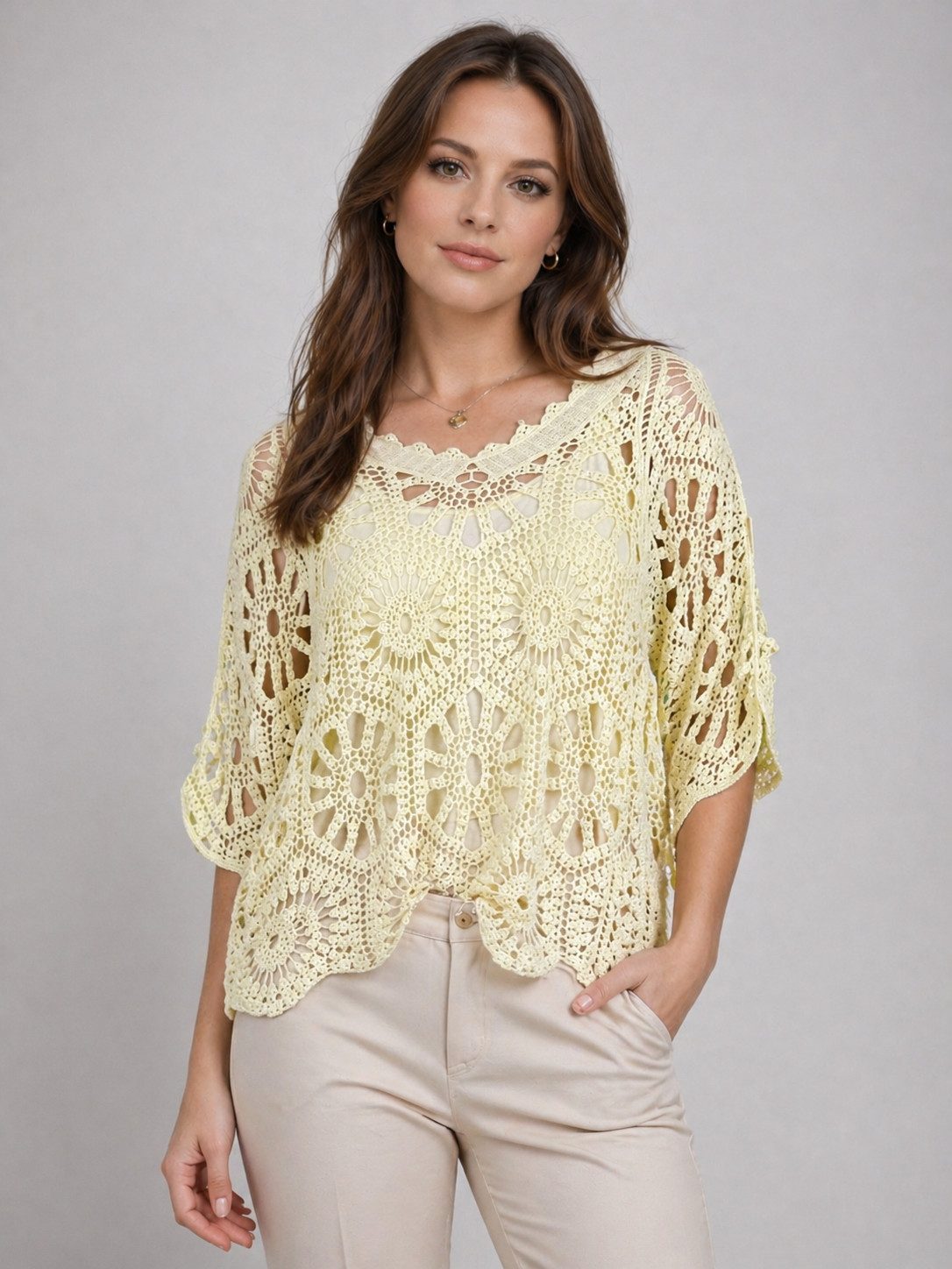 ITALY VIBES Blusenponcho - Häkelshirt - Spitzenshirt - ITALY VIBES - Boho - Oversize ONE SIZE- passend für Größen S - L