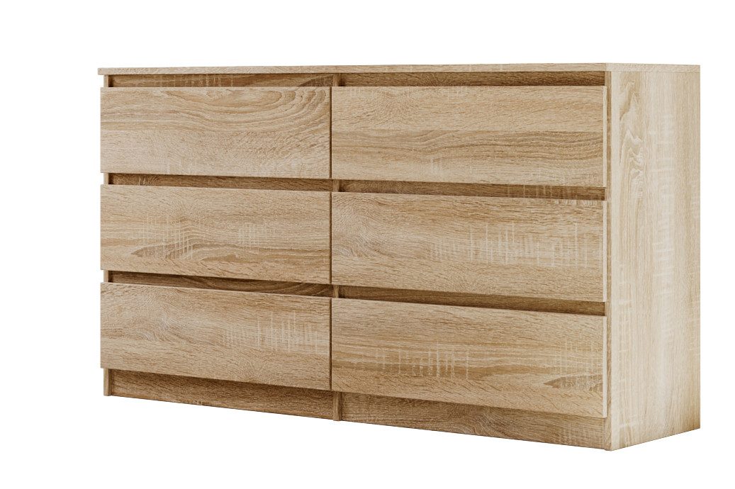 Beautysofa Kommode mit sechs Schubladen LEMON, Breite: 120cm oder 140cm, viele Farbvarianten, mit 6 Schubladen