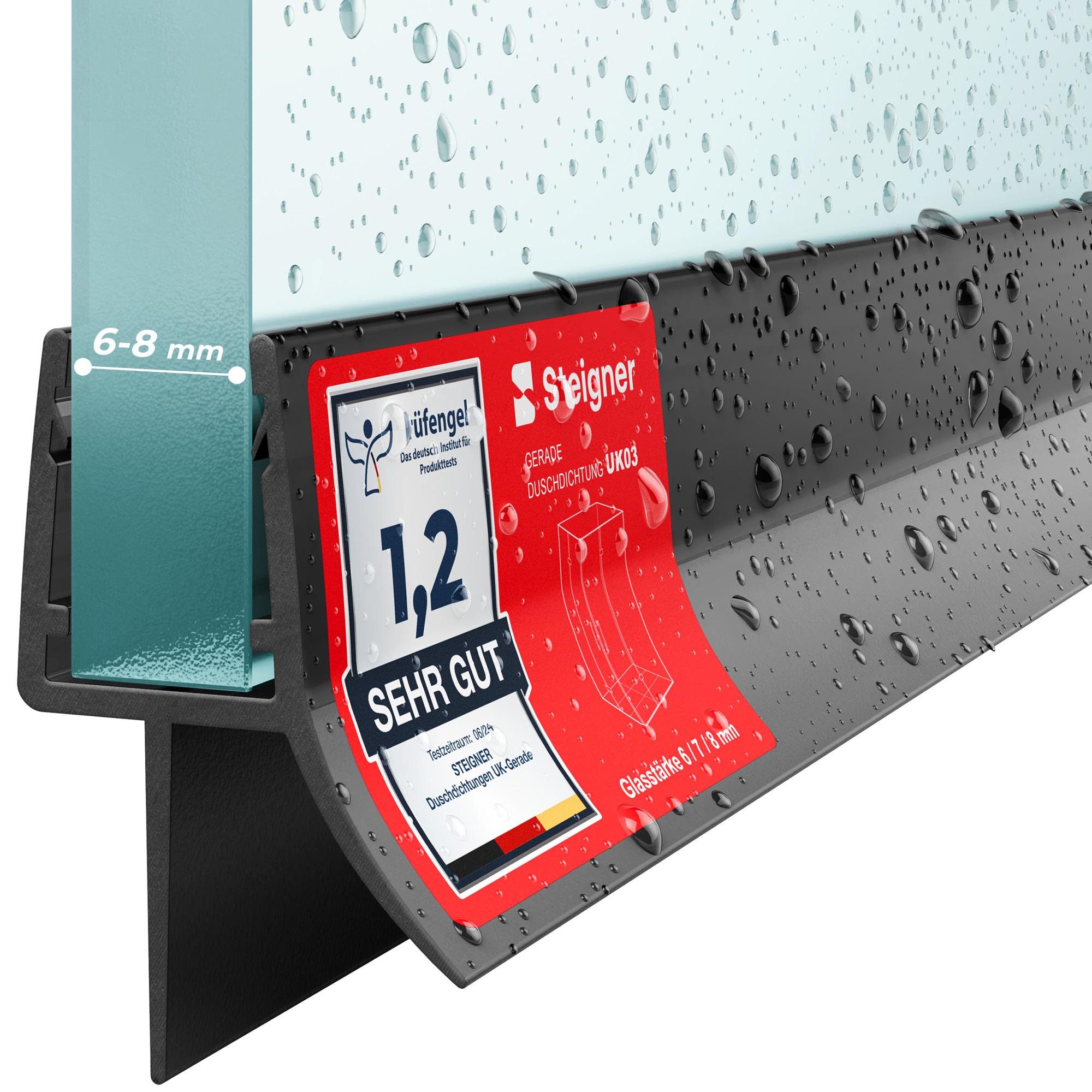 STEIGNER Duschdichtung 60cm Gerade PVC Ersatzdichtung für Dusche, L: 60 cm, (1 Stück Packung, Einzeldichtung), Glasstärke 6/7/ 8 mm Model: UK03S