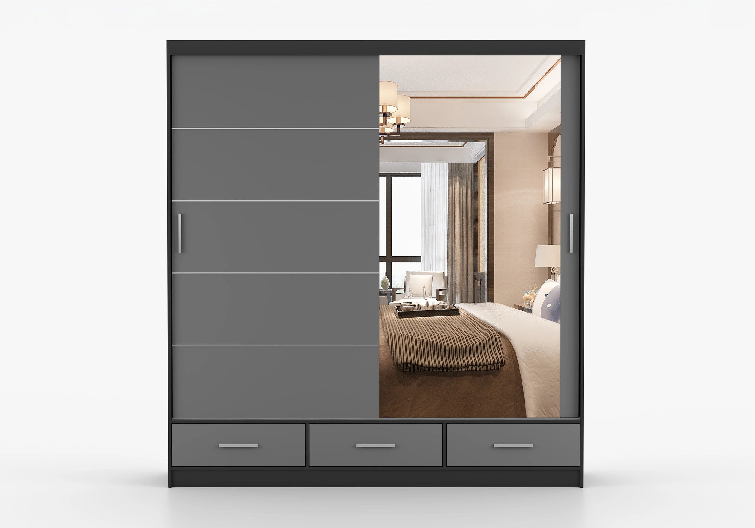 imoebel24 Schwebetürenschrank FLORENCE 203 cm - Schwarz / Grau günstig online kaufen