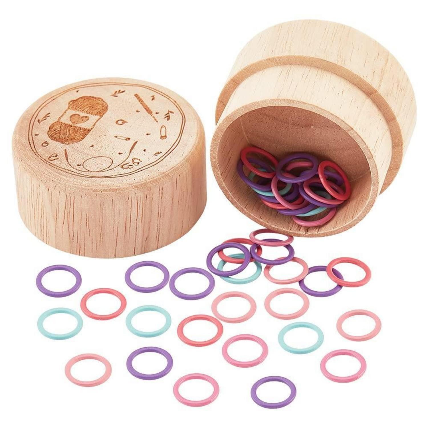 LuxusKollektion Kreativset Maschenmarkierer Häkeln Stricken Ring 60 Stck Holzbox