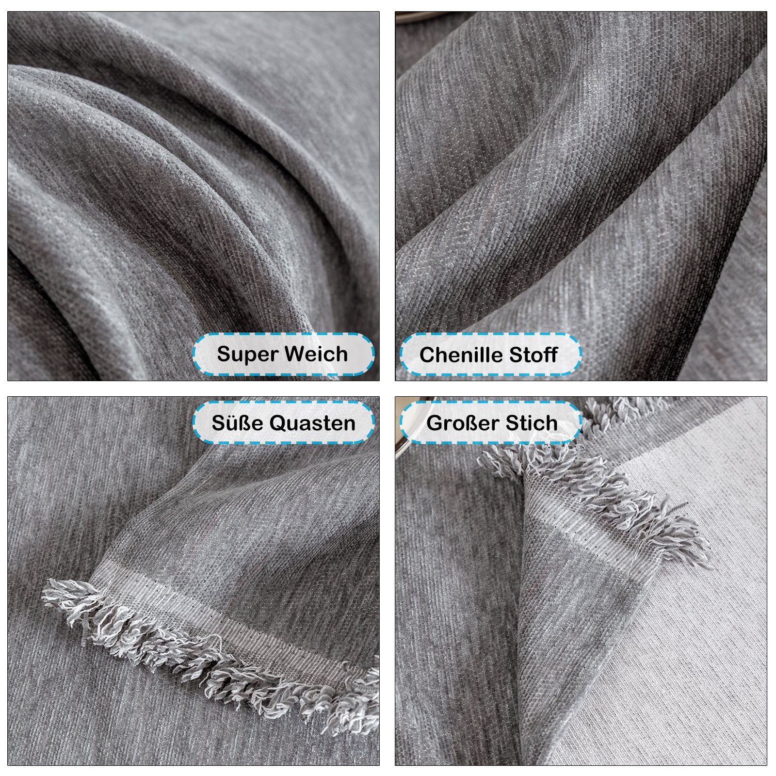 BTTO Sofaschoner Wohndecke 1 St. Stuhlhussen,Chenille Sofabezüge Einfarbig, Bettüberwurf Tagesdecke Kuscheldecke 180X180/180X260/180X340cm